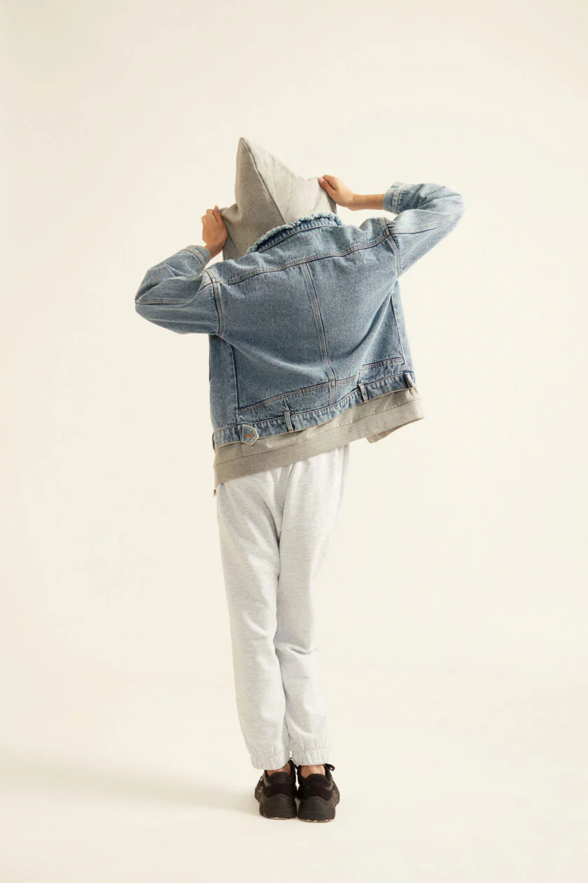Denim Jacket with Grey Hoodie - Image 3