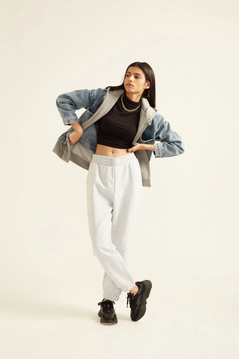 Denim Jacket with Grey Hoodie - Image 5
