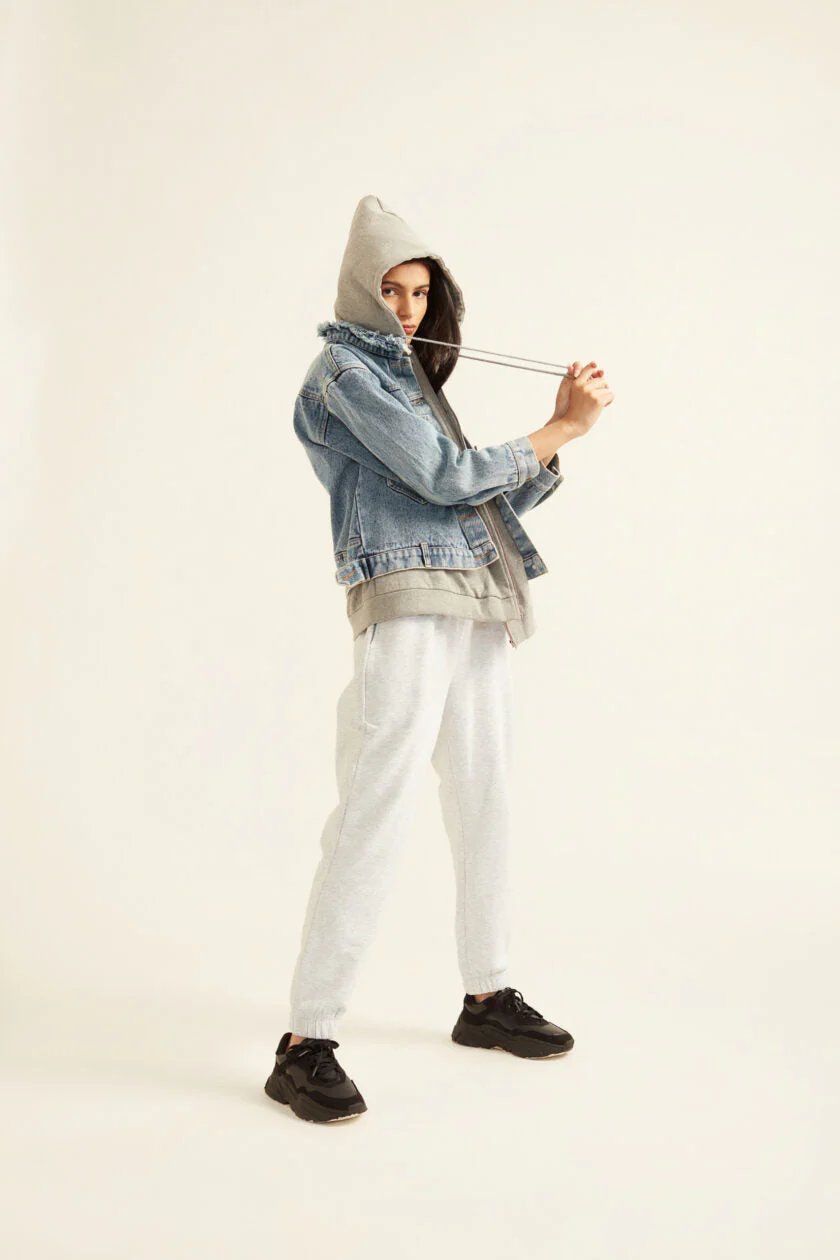 Denim Jacket with Grey Hoodie - Image 6