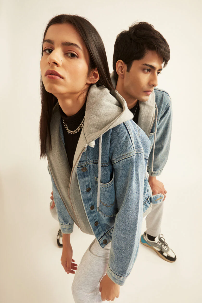 Denim Jacket with Grey Hoodie - Image 8