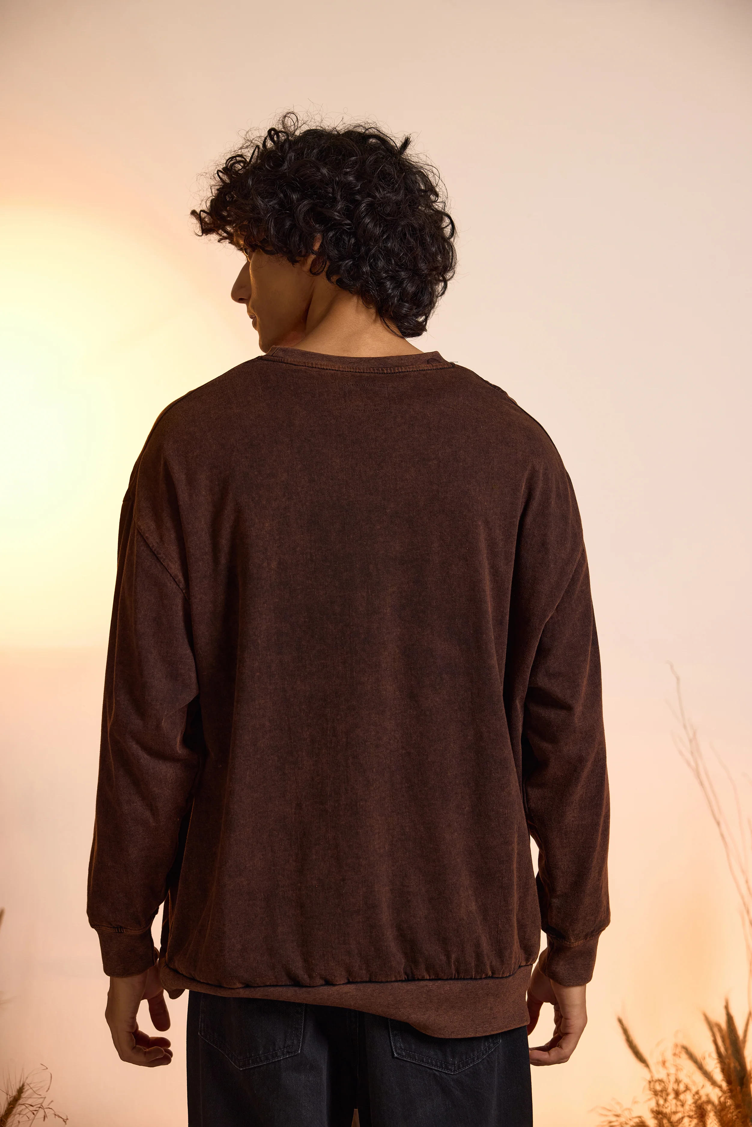 Distressed Brown Acid Wash Sweatshirt with Ripped Detailing-Men - Image 5
