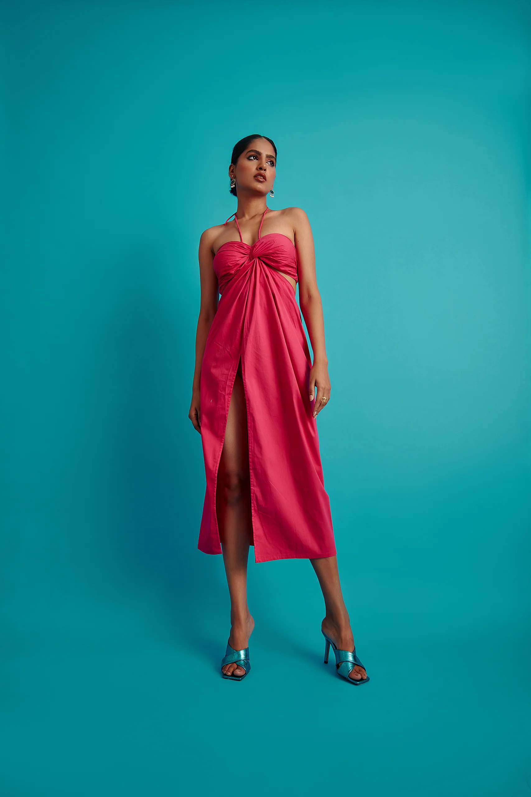 Draped Halter Neck Midi Dress - Image 2