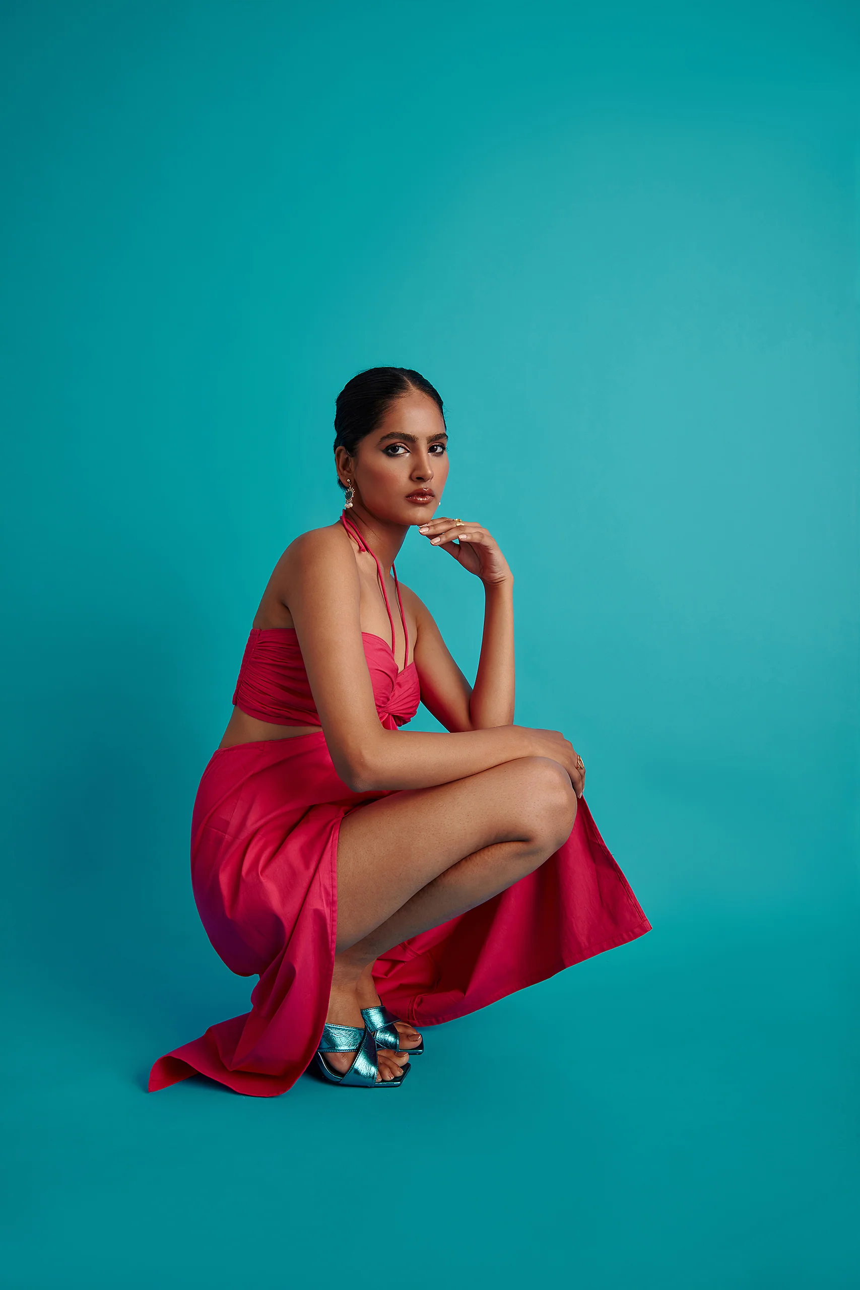 Draped Halter Neck Midi Dress - Image 3