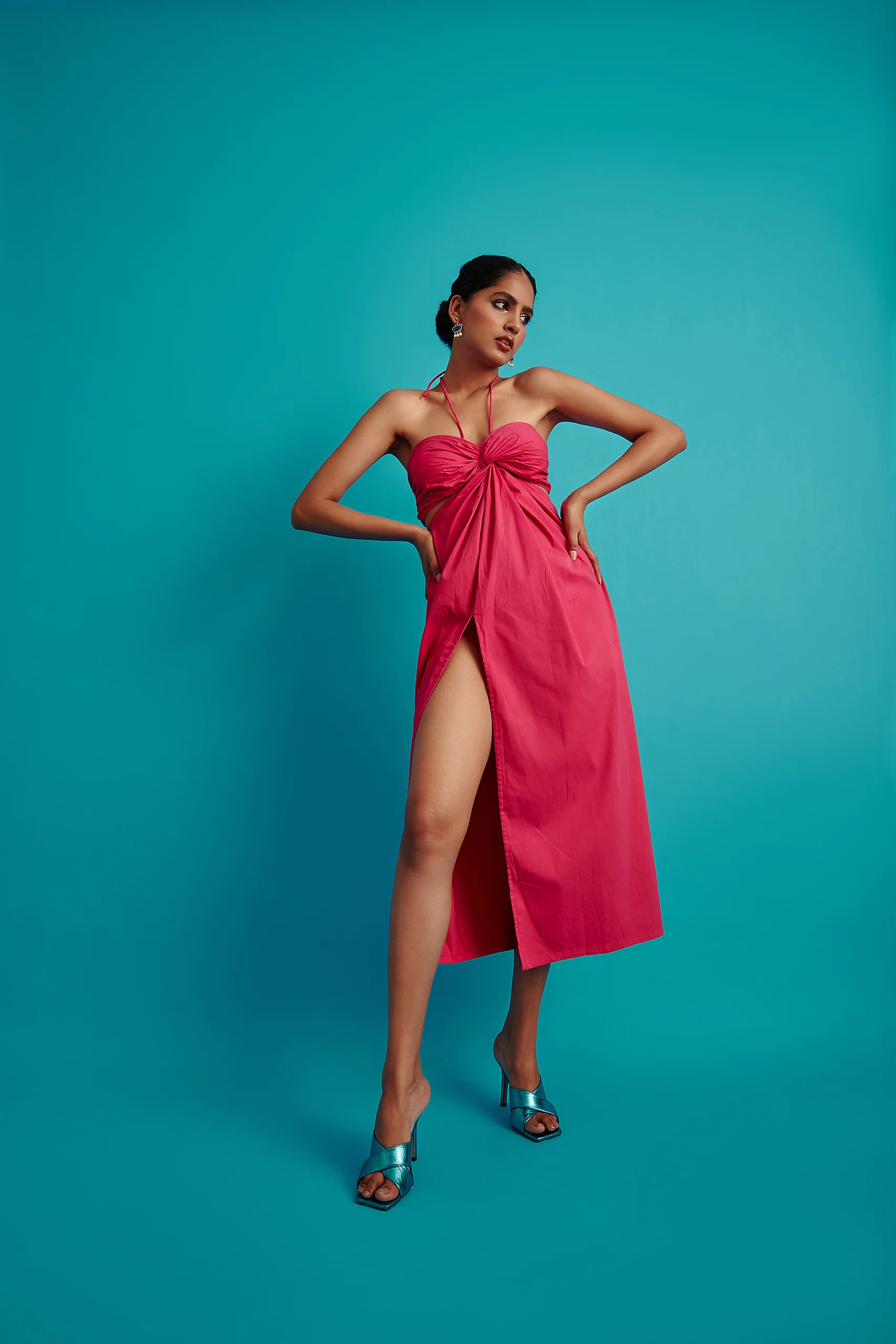 Draped Halter Neck Midi Dress - Image 5