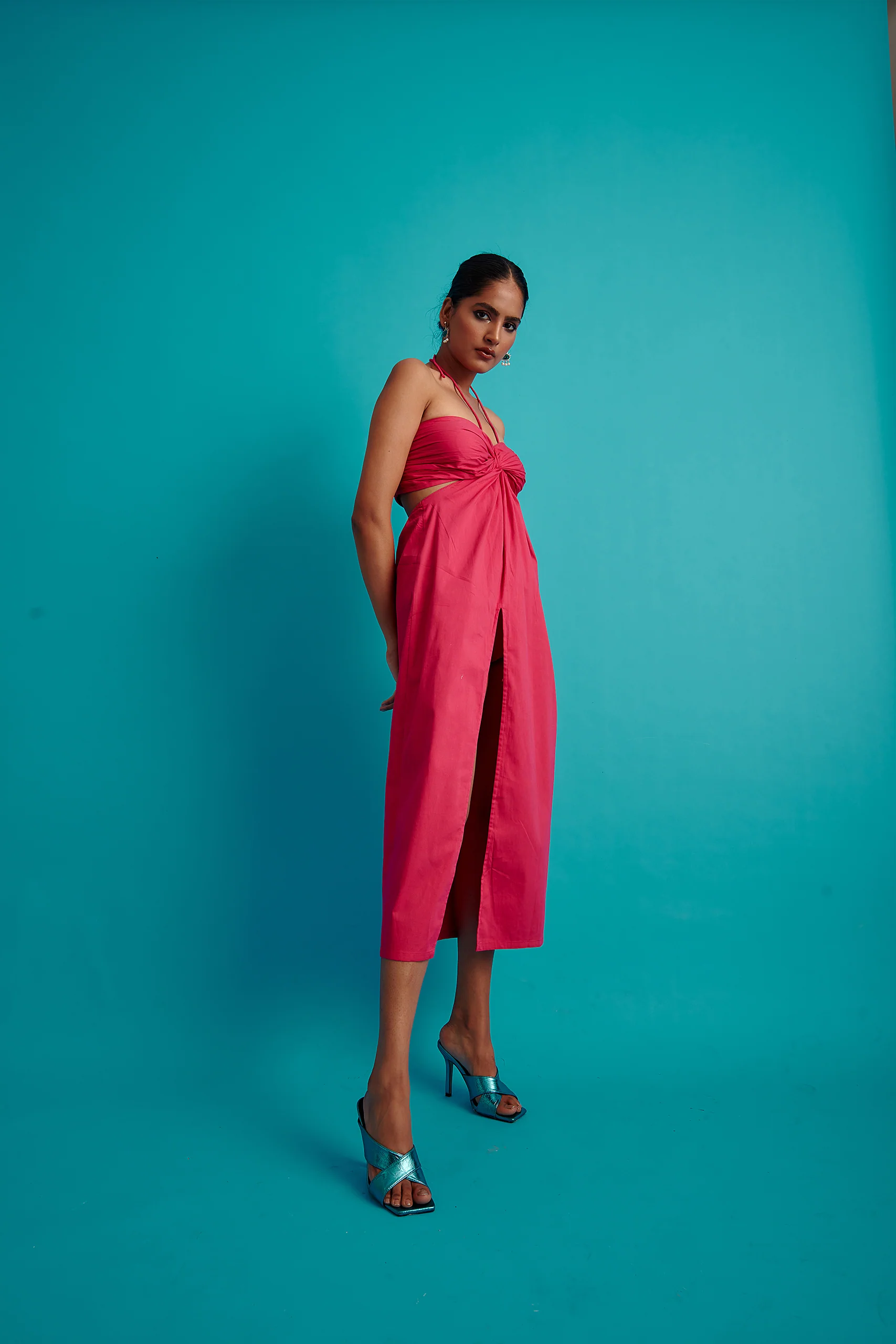 Draped Halter Neck Midi Dress - Image 6