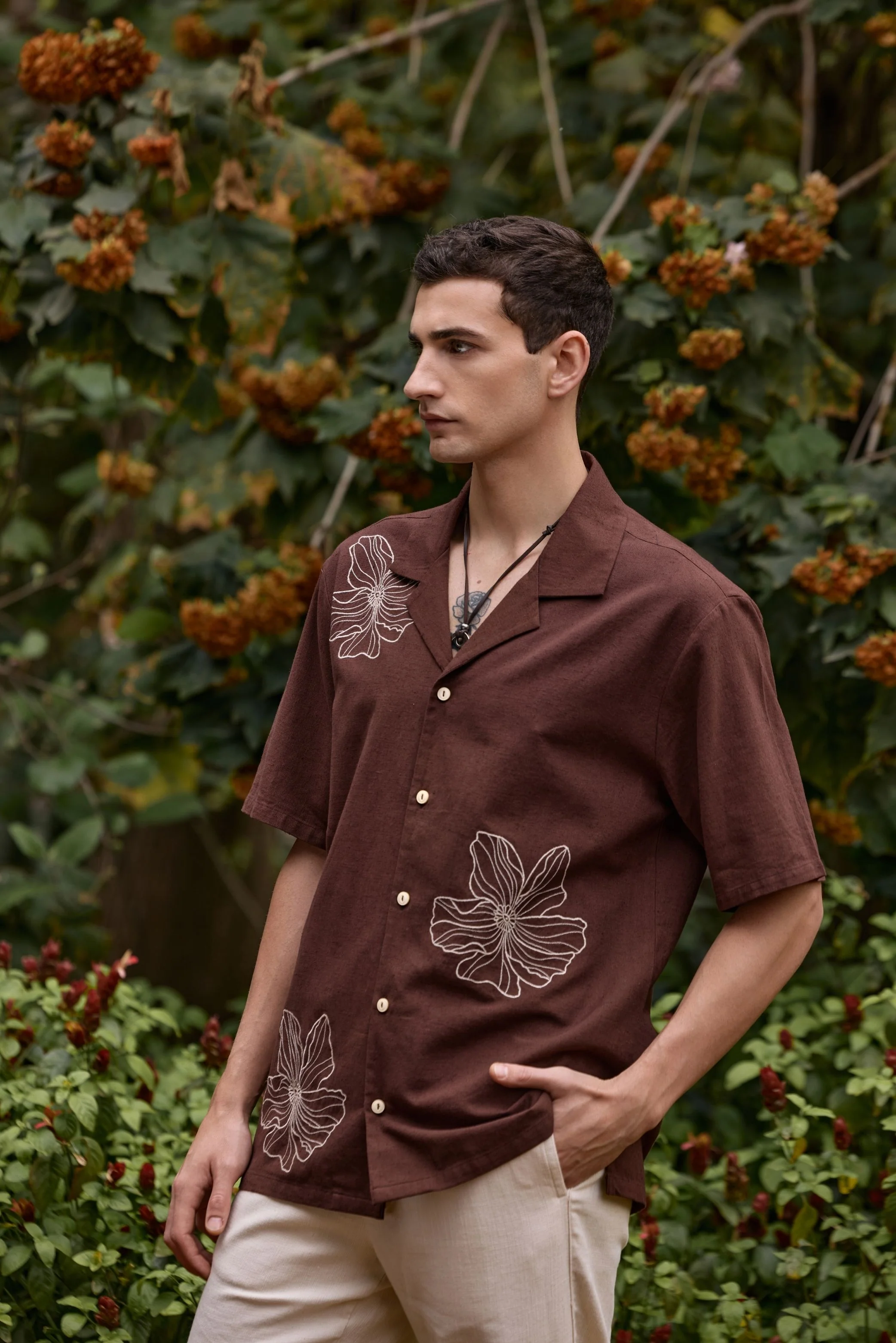 Earthy Brown Embroidered Shirt - Image 4