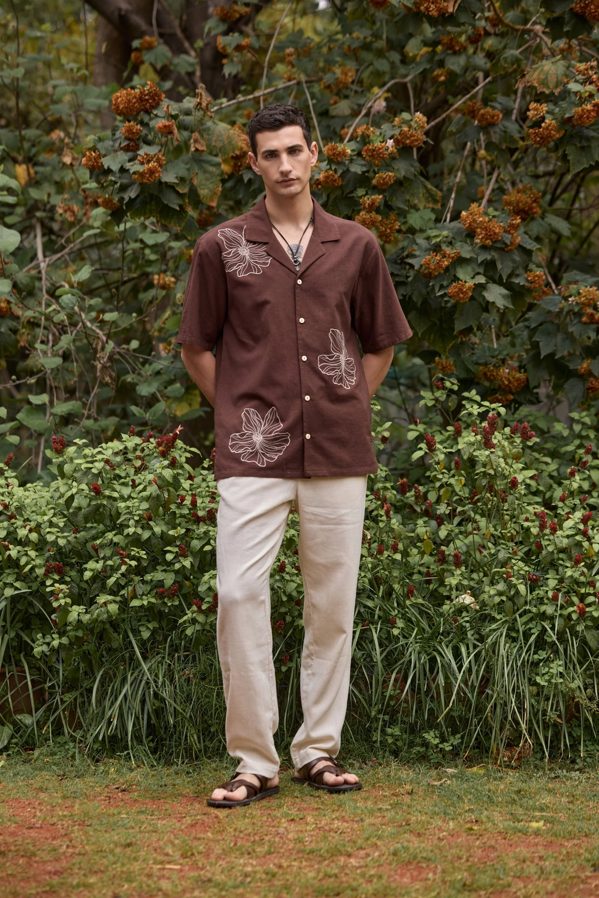 Earthy Brown Embroidered Shirt - Image 6