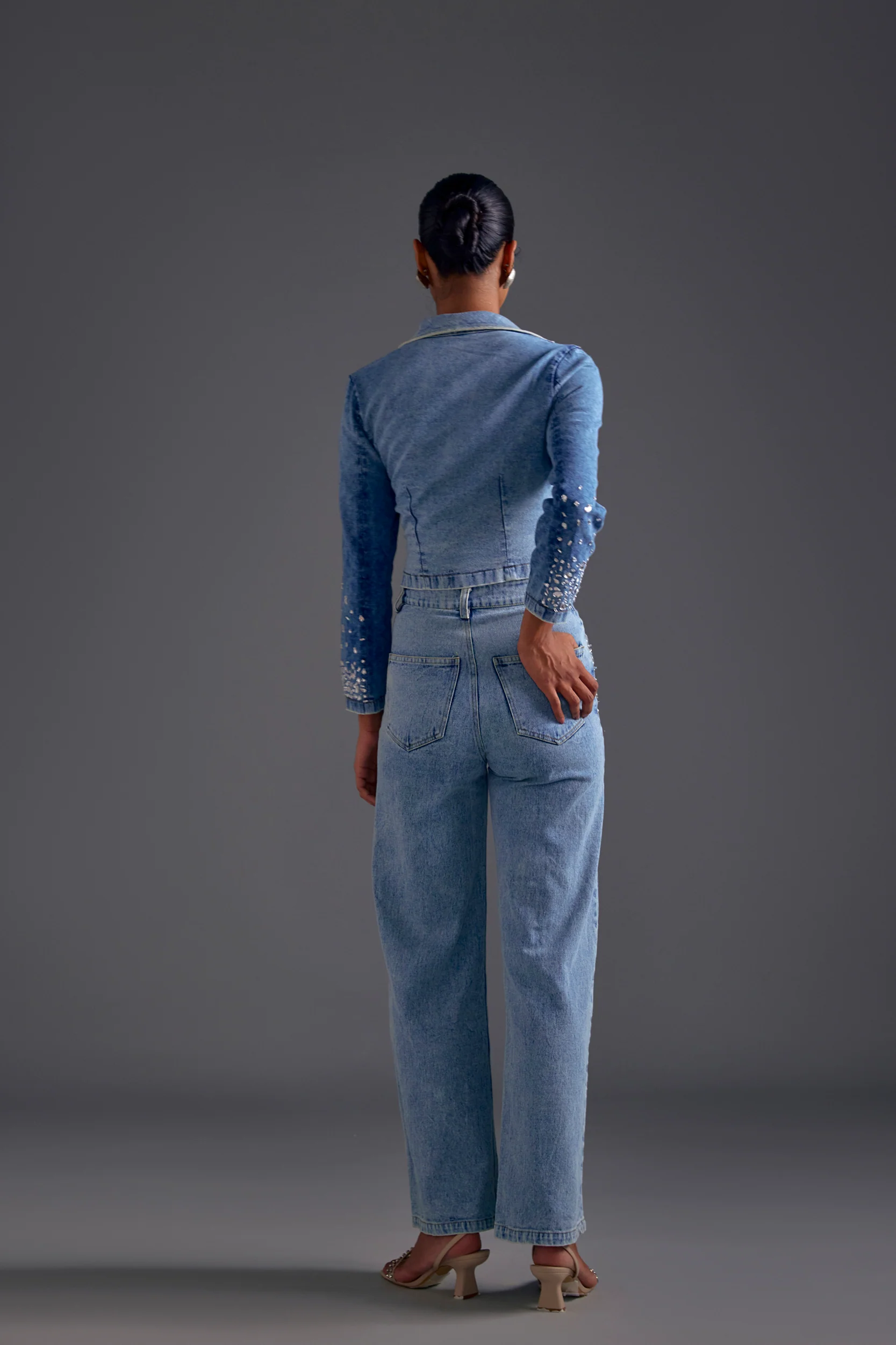 Embellished Cutout Blazer and Jeans Set - Image 5