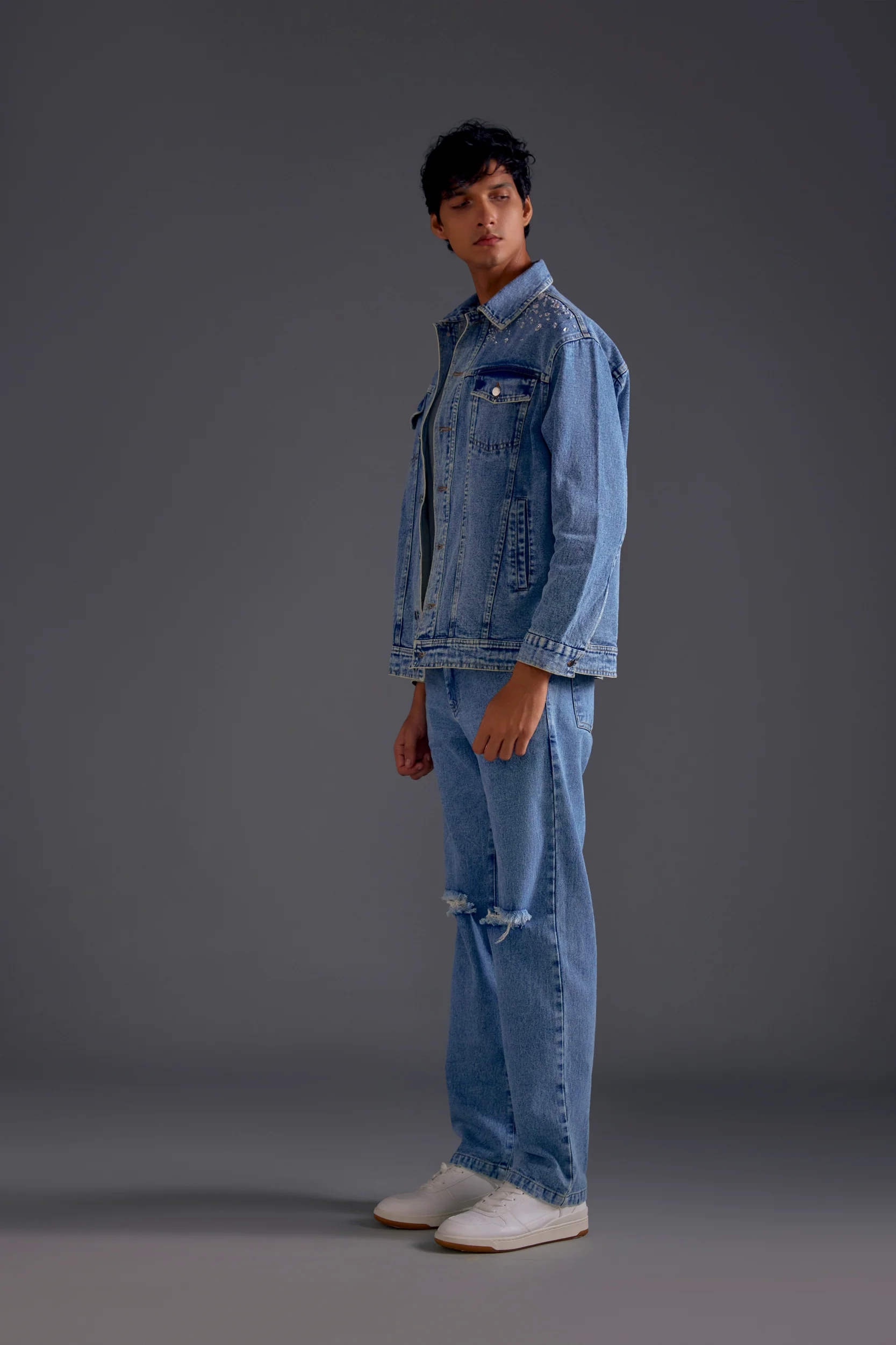Embellished Denim Jacket and Knee-cut Jeans Set - Image 6