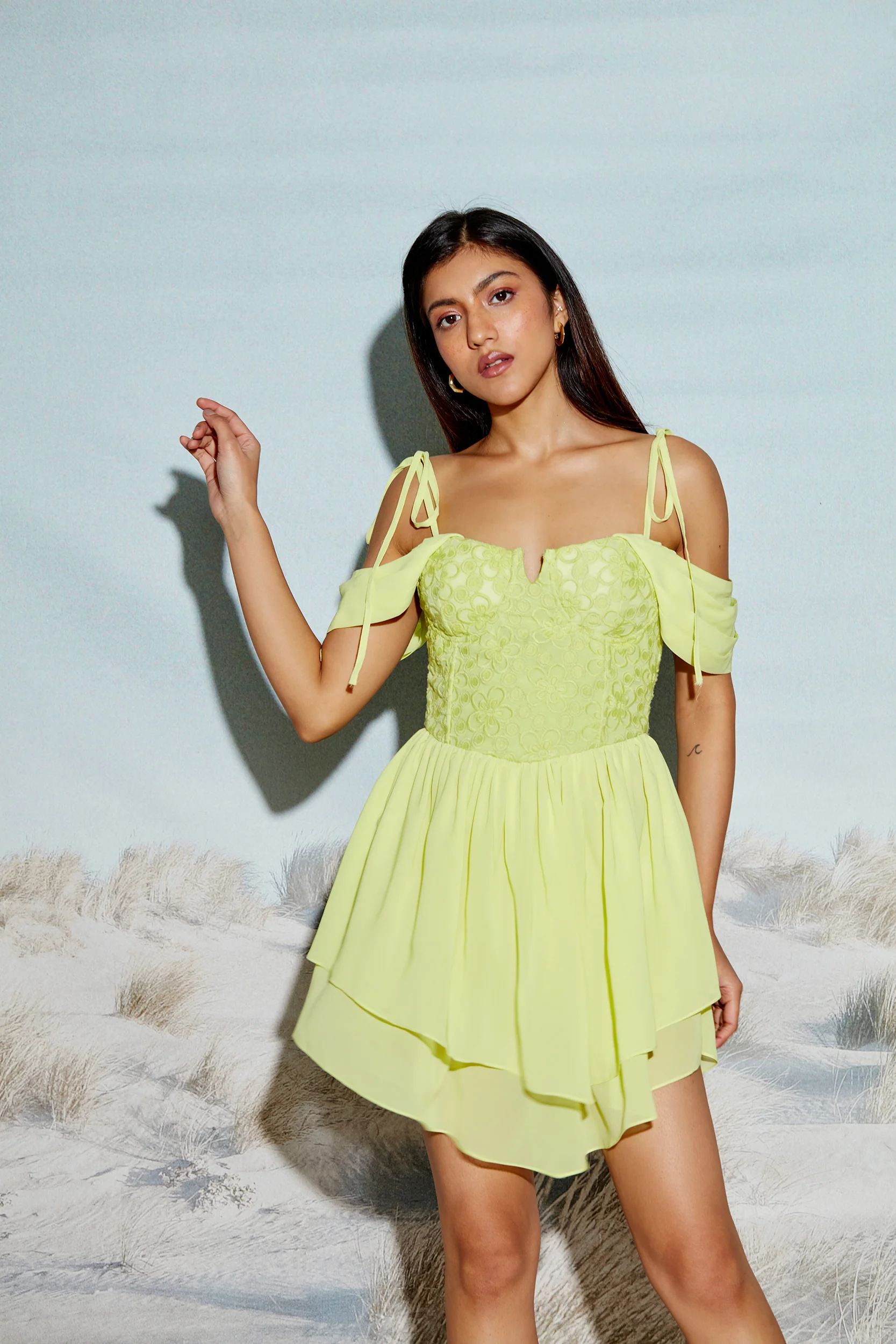 Embroidered Corset Dress with Tie Up Straps - Image 2