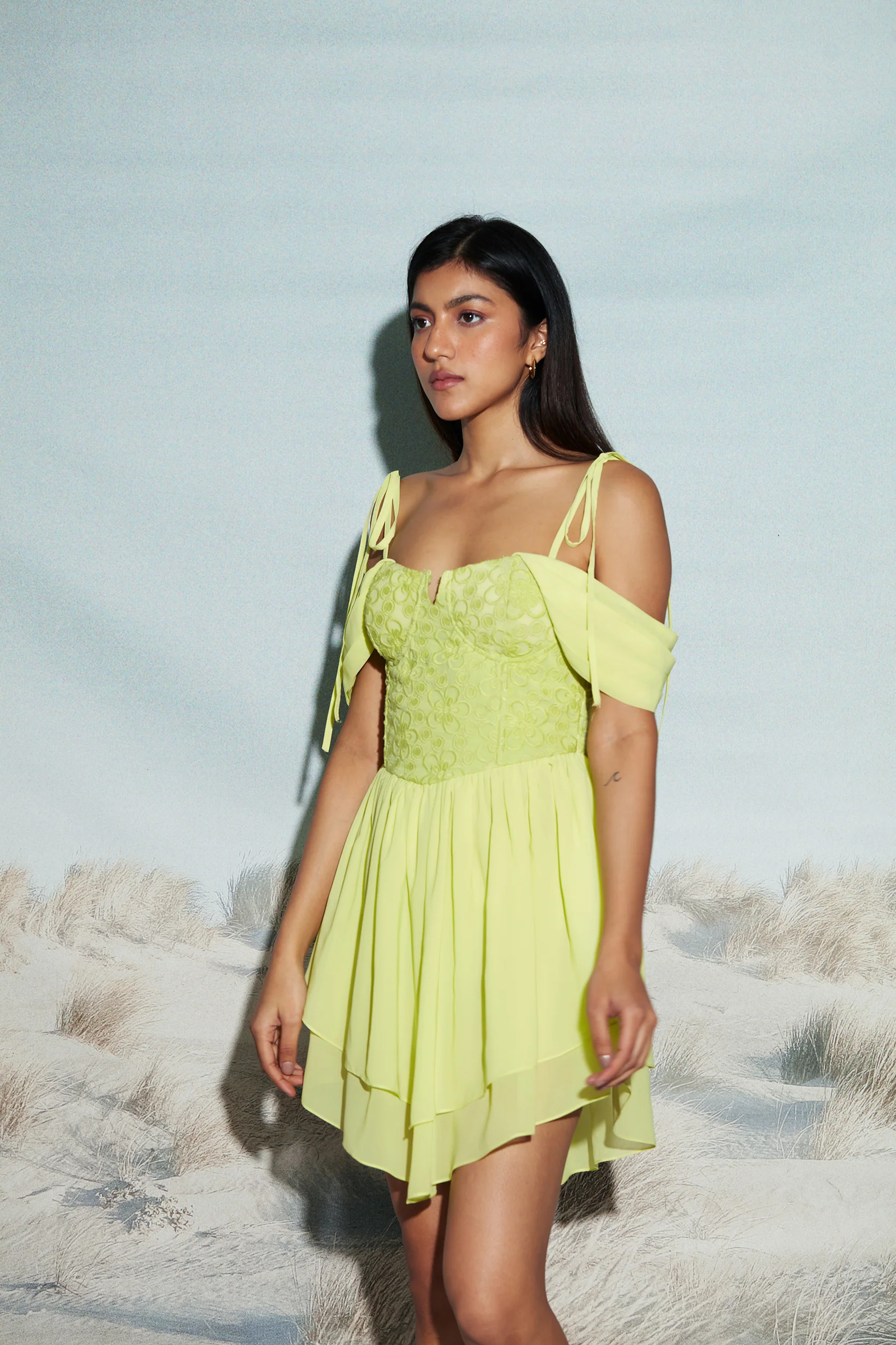 Embroidered Corset Dress with Tie Up Straps - Image 3
