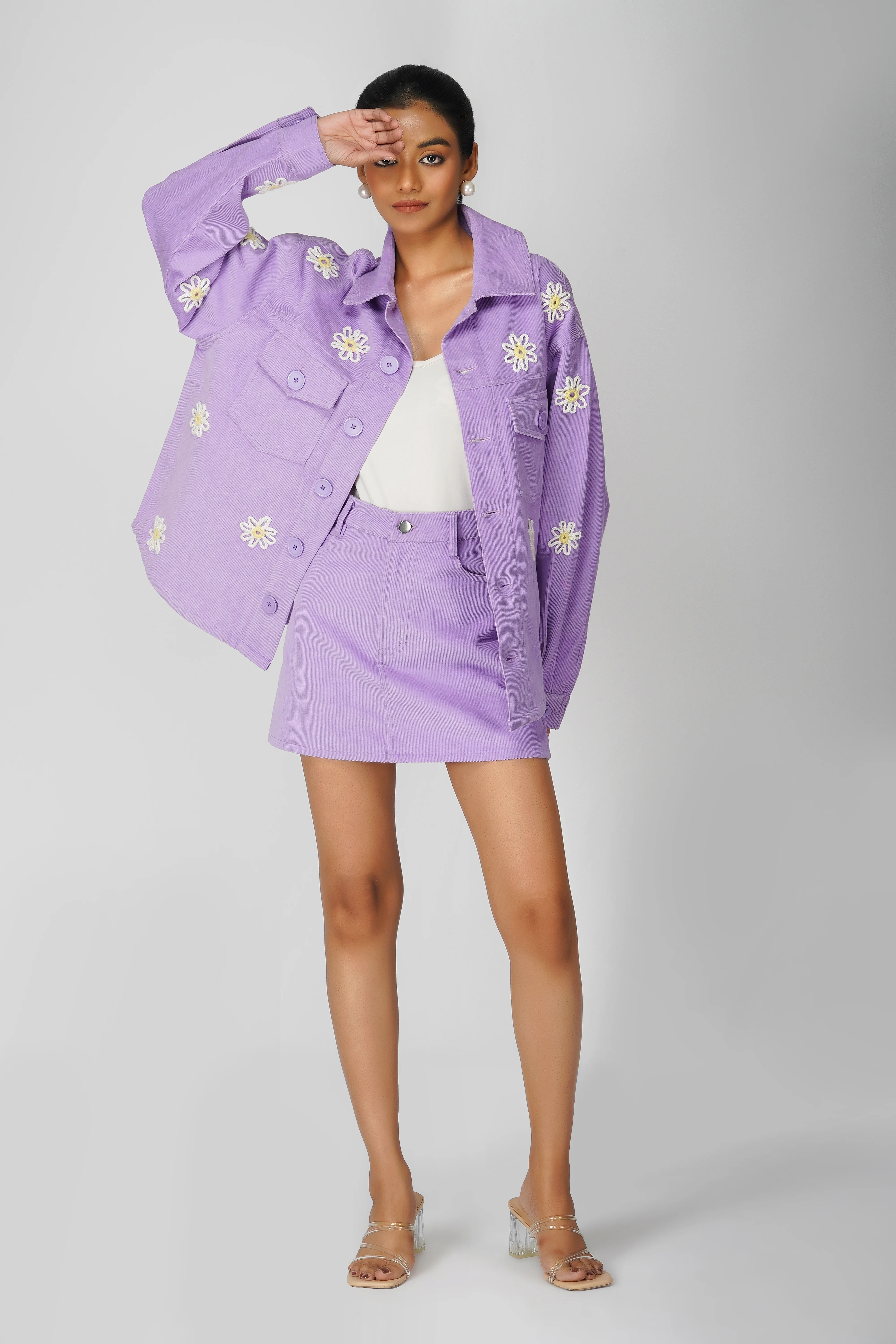 Emily in Paris: Corduroy Mini Skirt-Lilac - Image 3