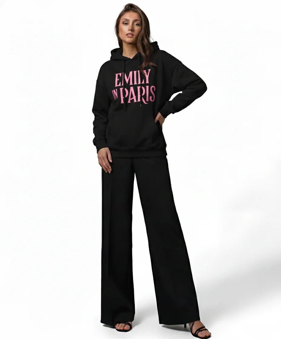 Emily In Paris: Printed Oversized Hoodie-Black
