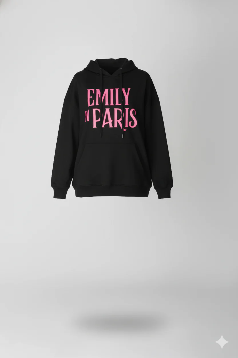 Emily In Paris: Printed Oversized Hoodie-Black - Image 3