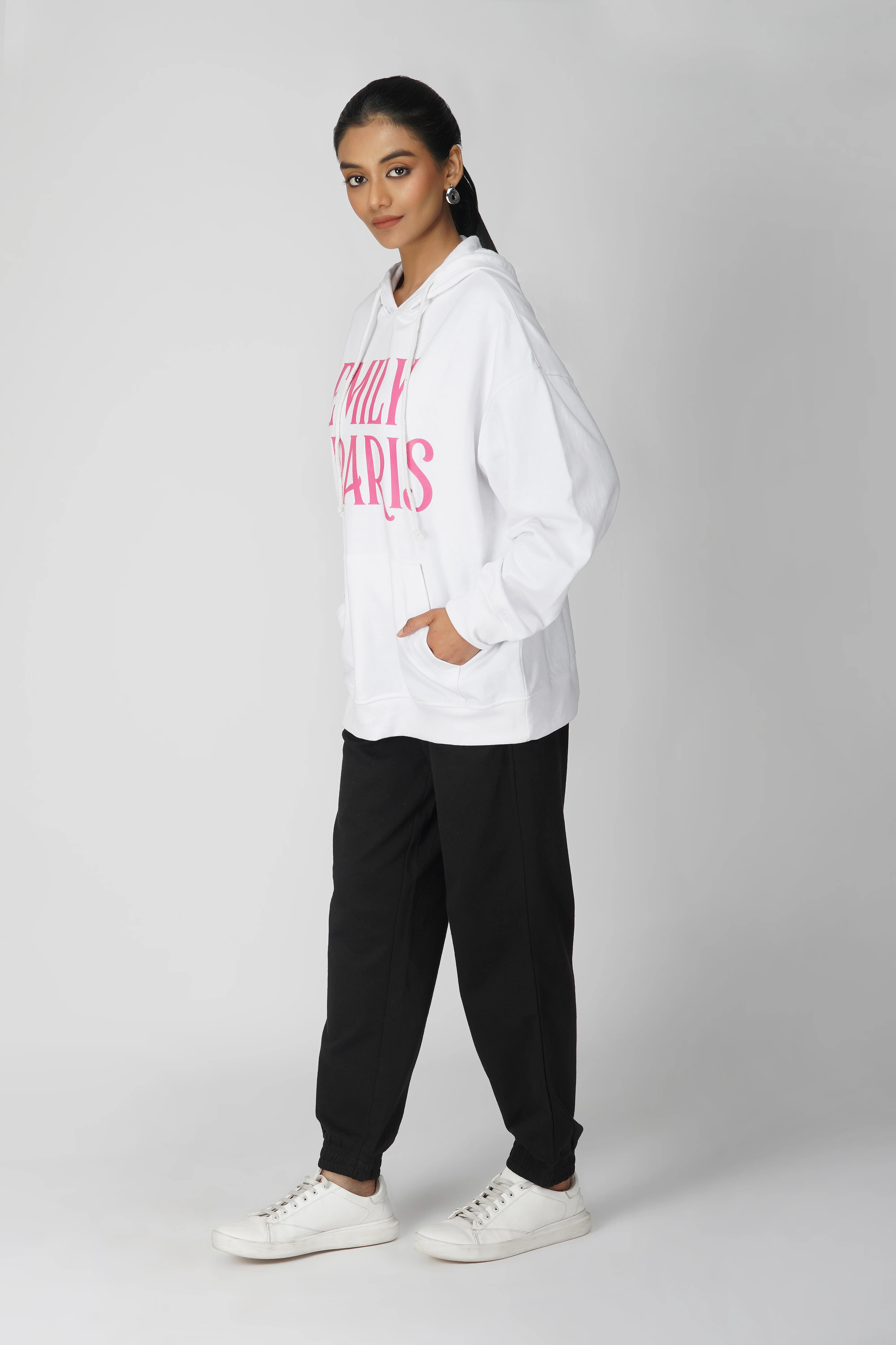Emily In Paris: Printed Oversized Hoodie-White - Image 3
