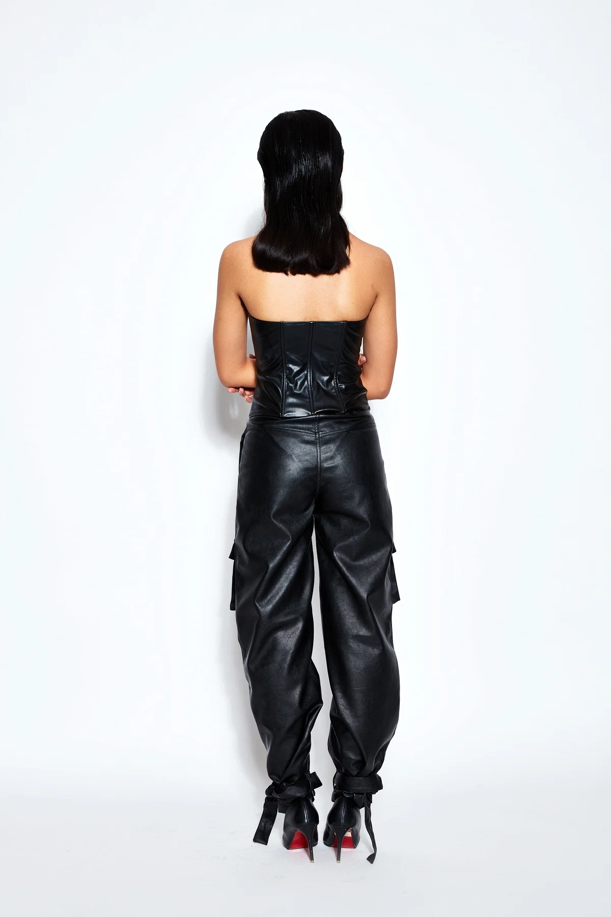 Faux Leather Corset Top and Cargo Pant Set - Image 3