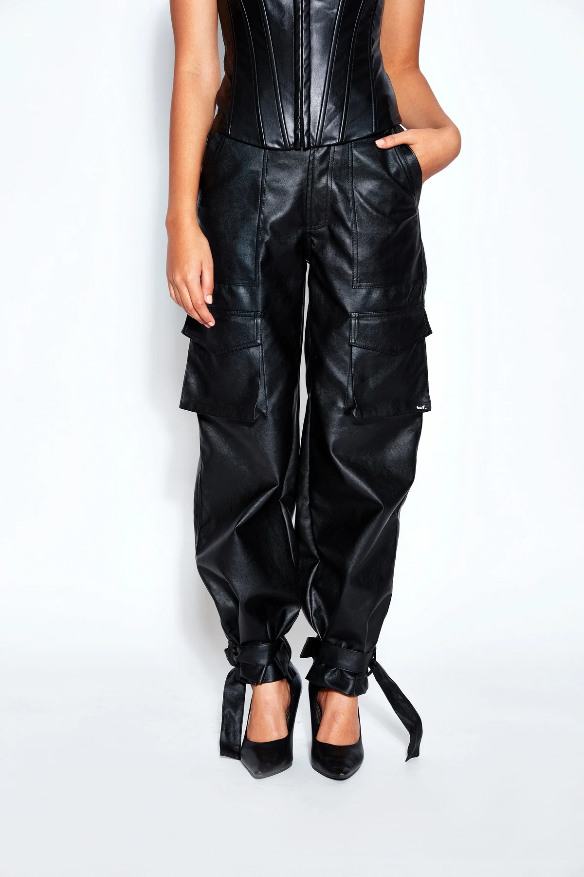 Faux Leather Corset Top and Cargo Pant Set - Image 4