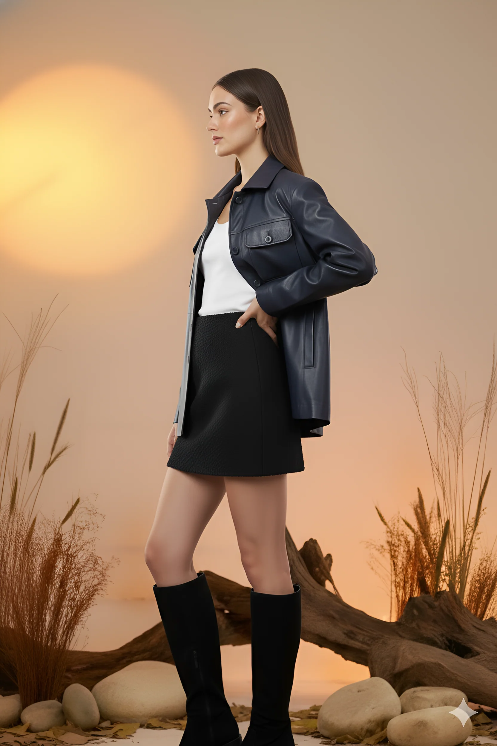 Faux Leather Utility Jacket-Navy Blue - Image 2
