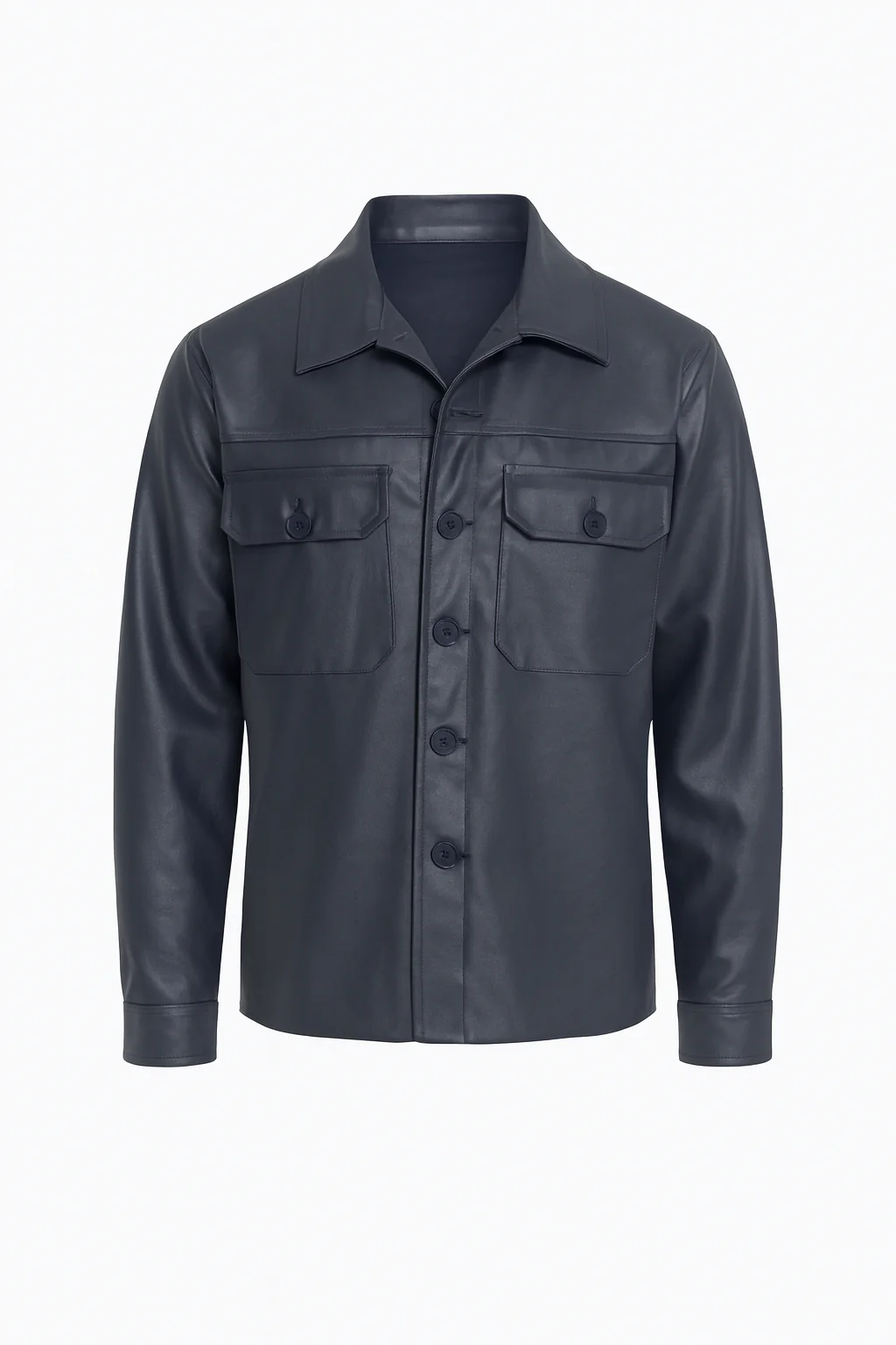 Utility Oversized Faux Leather Jacket-Navy Blue -Men - Image 4