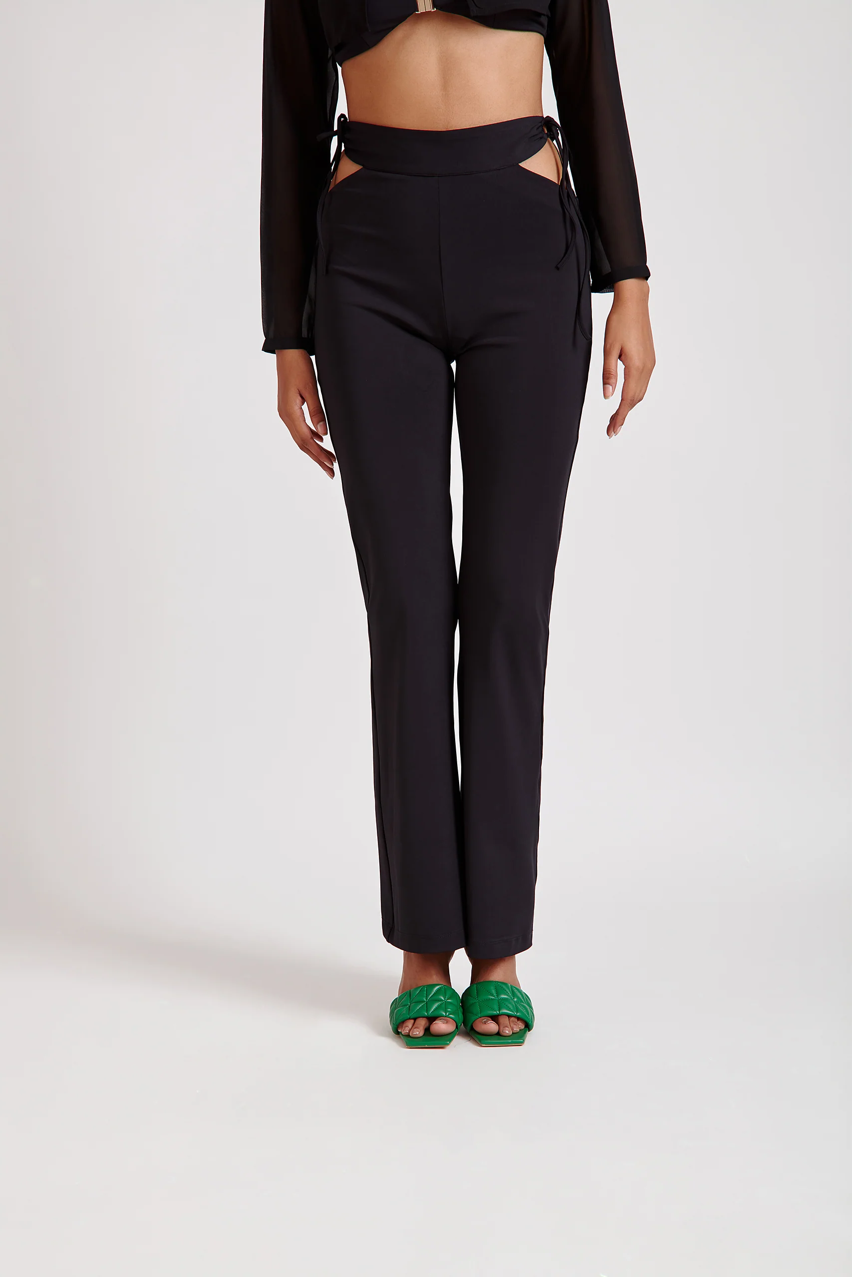 Flared Pants with Cut-Out Detail Black - Image 2