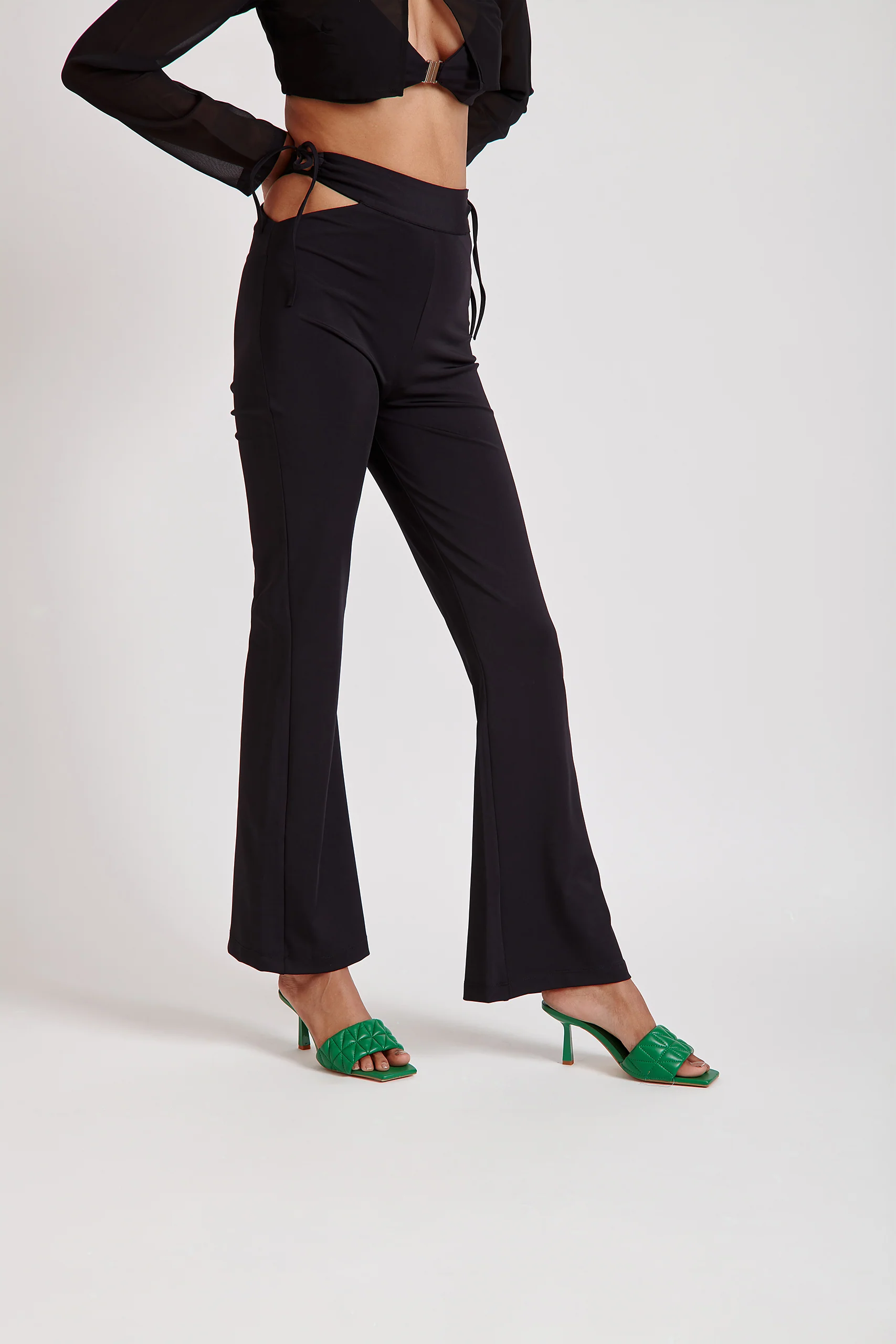 Flared Pants with Cut-Out Detail Black - Image 3