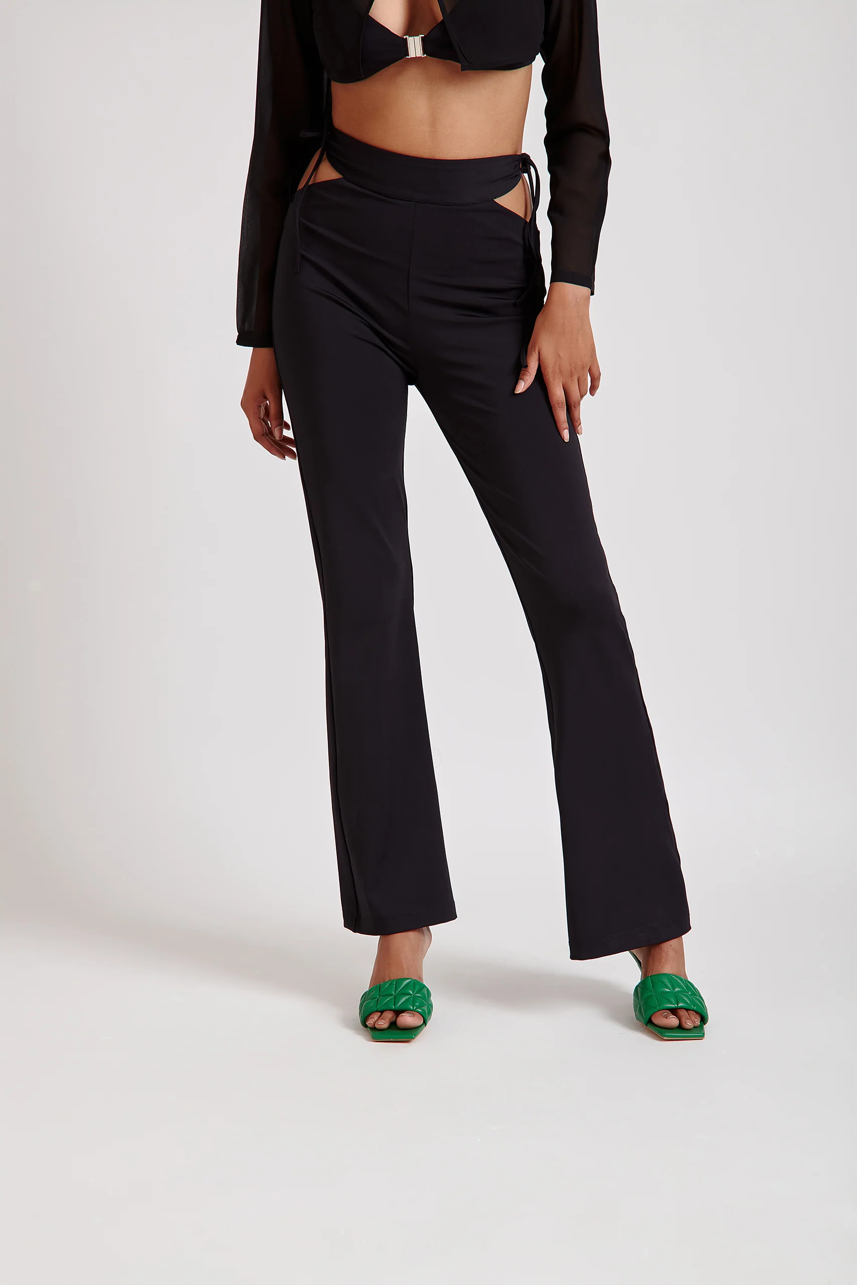Flared Pants with Cut-Out Detail Black - Image 4