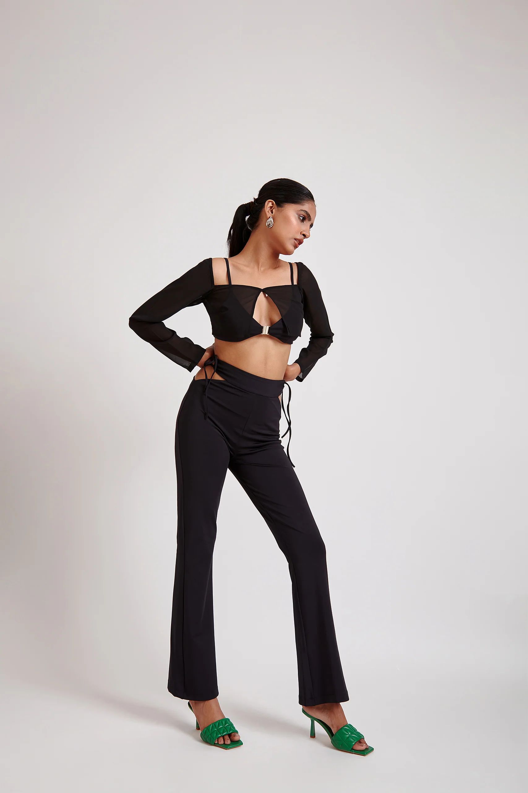 Flared Pants with Cut-Out Detail Black - Image 6