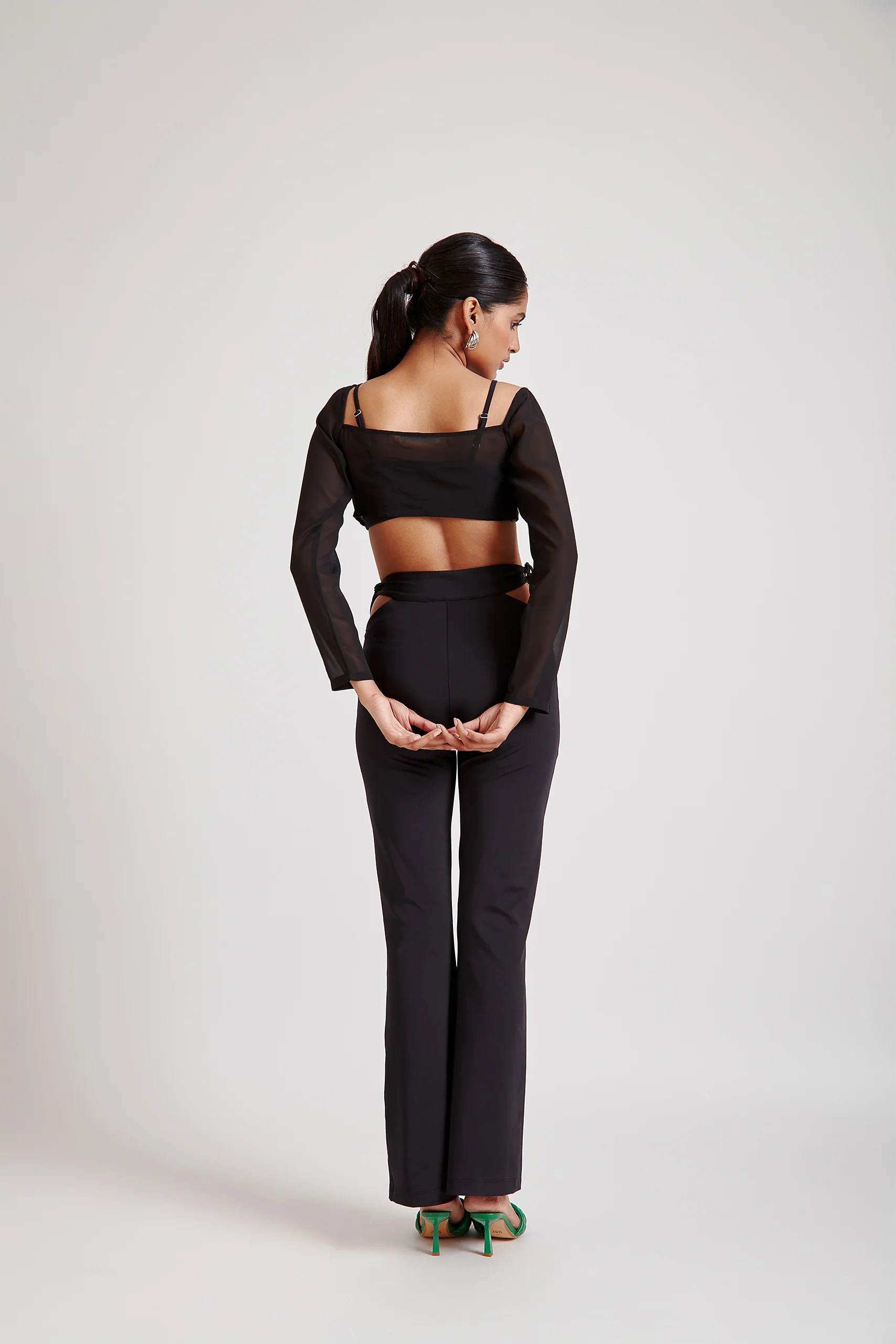 Flared Pants with Cut-Out Detail Black - Image 7