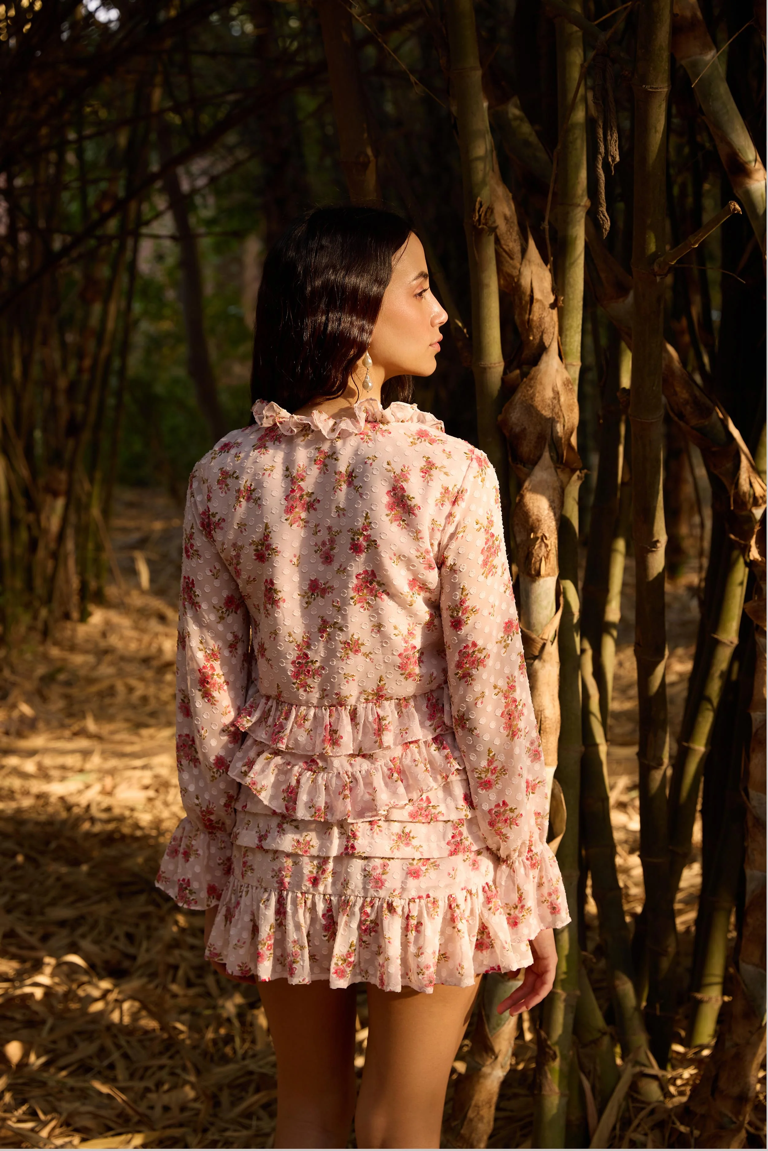 Floral Frilled Top and Mini Skirt Set - Image 3