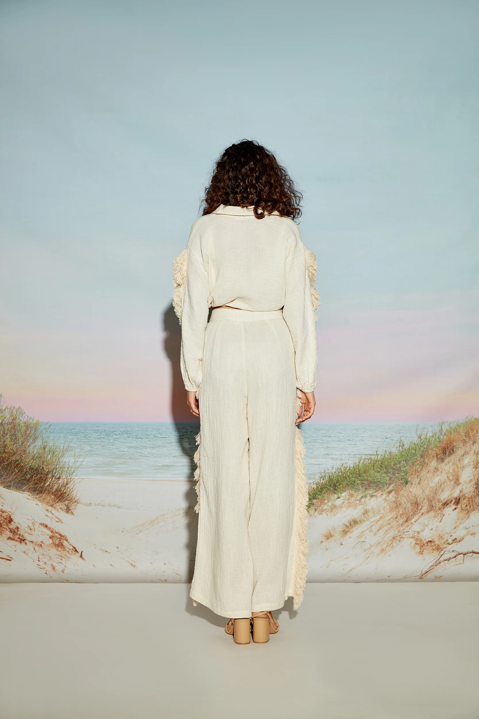 Fringe Lace Crop Shirt and Pant Set - Image 3