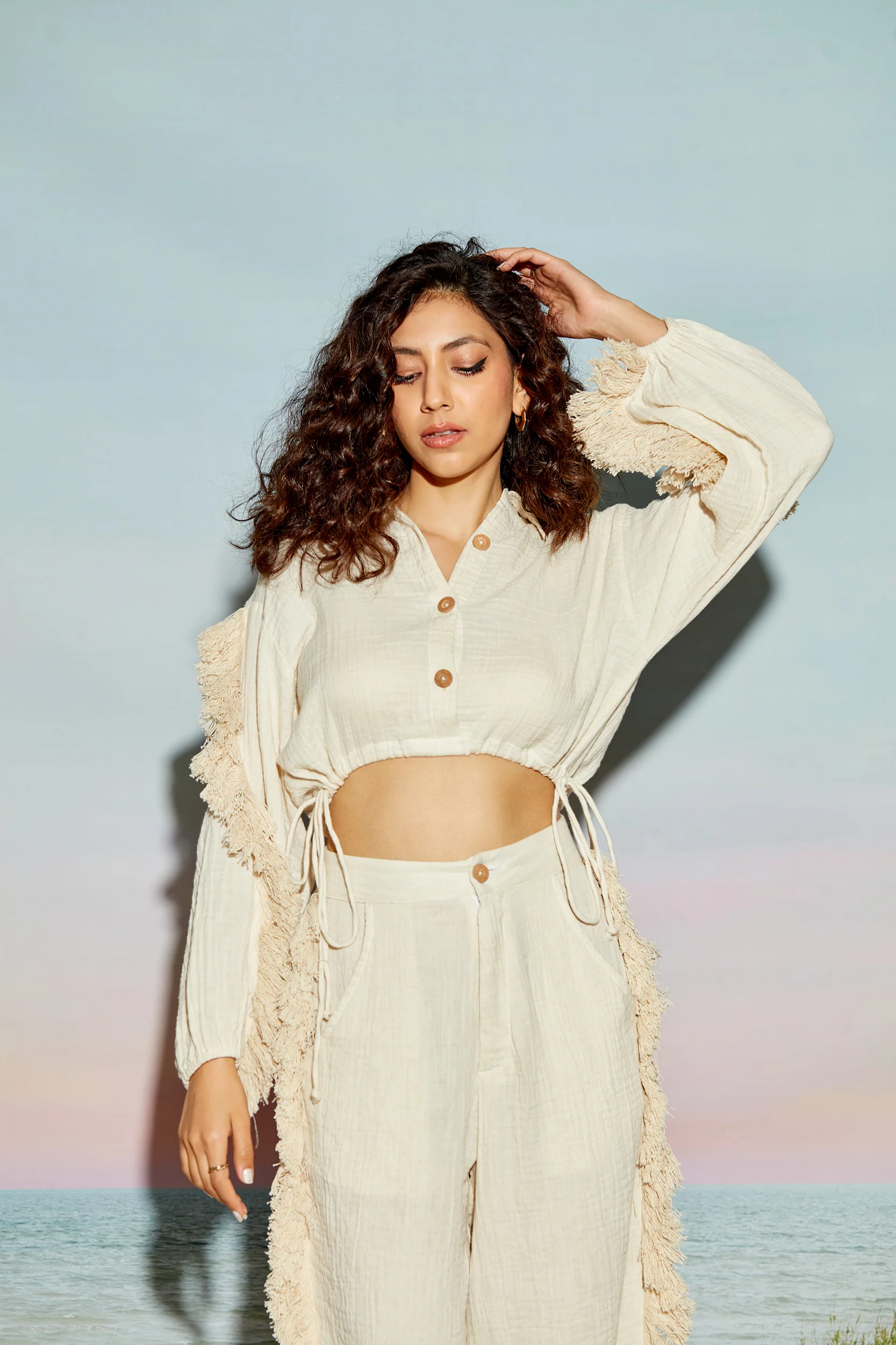 Fringe Lace Crop Shirt and Pant Set - Image 5