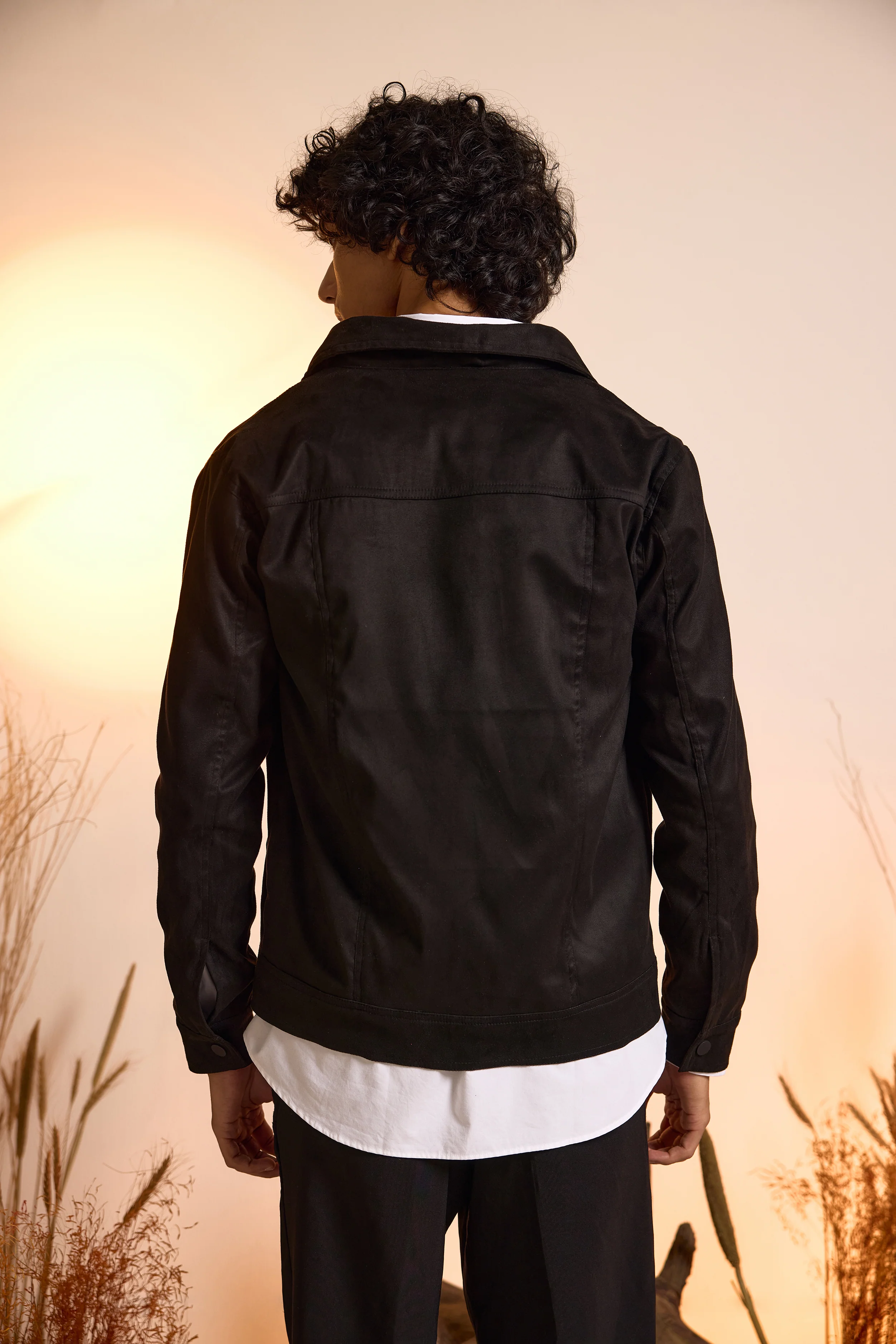 Fringe Relaxed Fit Suede Jacket-Black-Men - Image 5