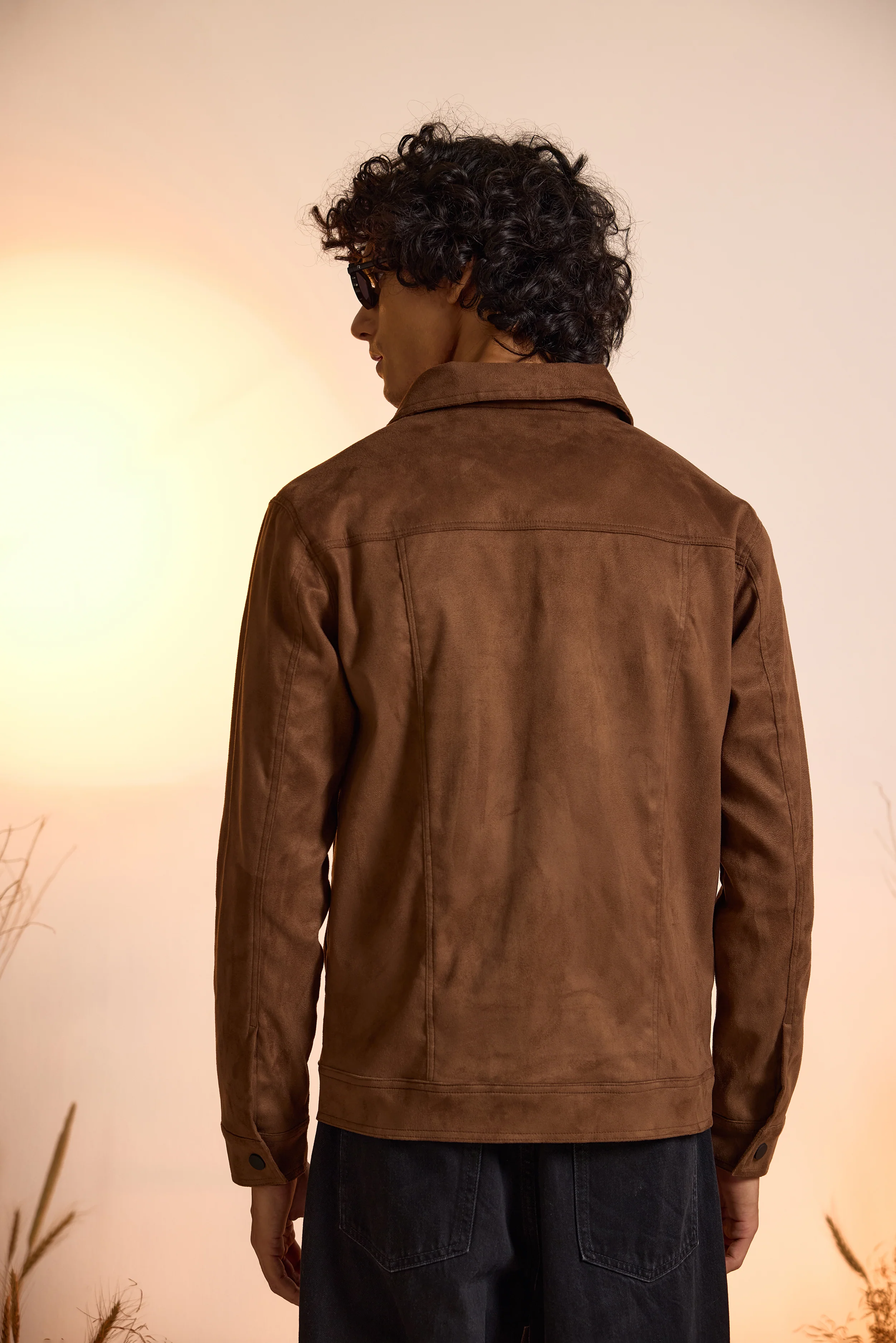 Fringe Relaxed Fit Suede Jacket-Brown-Men - Image 6