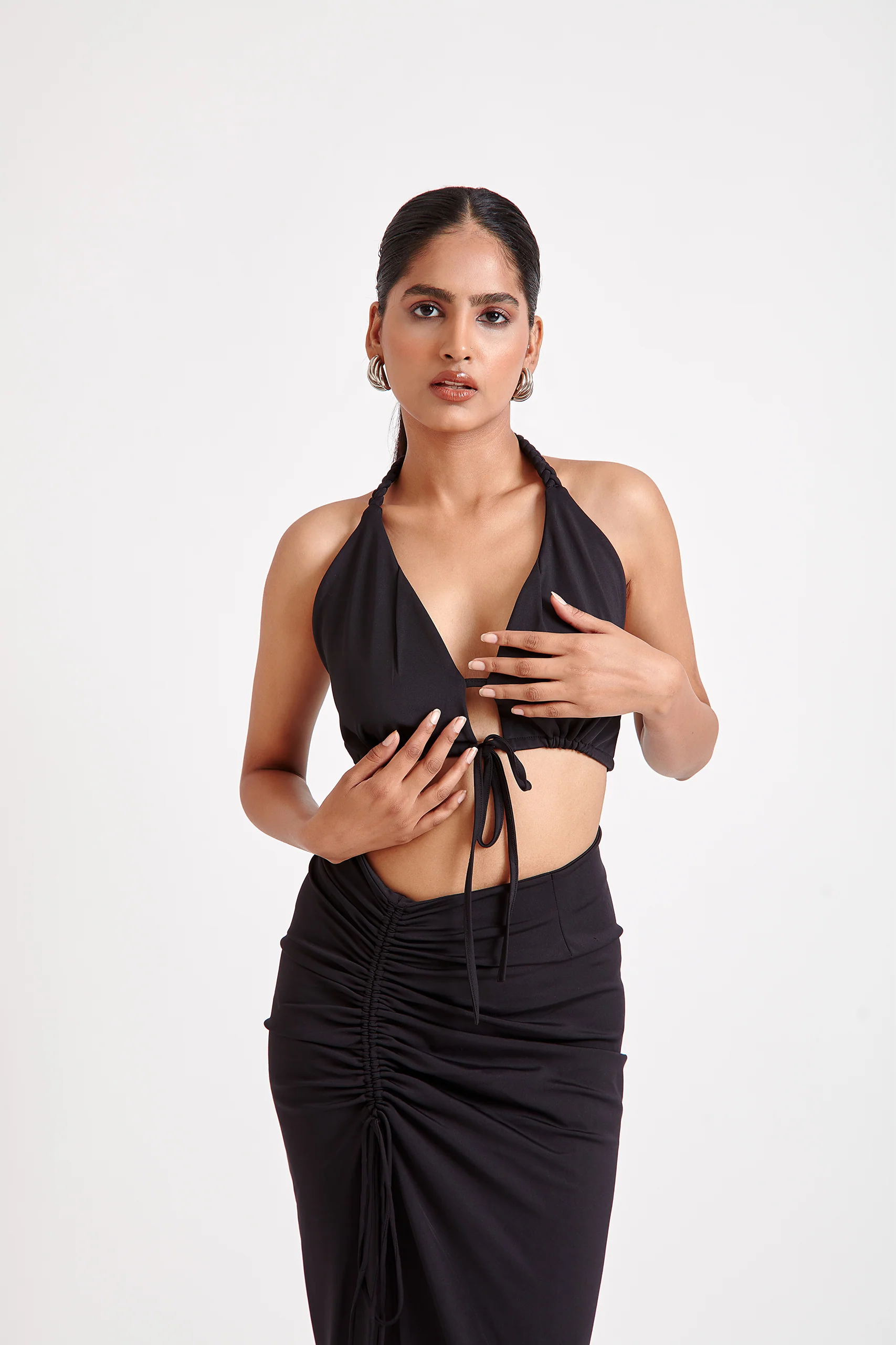 Front Tie-up Top and Asymmetrical Skirt Set - Image 5