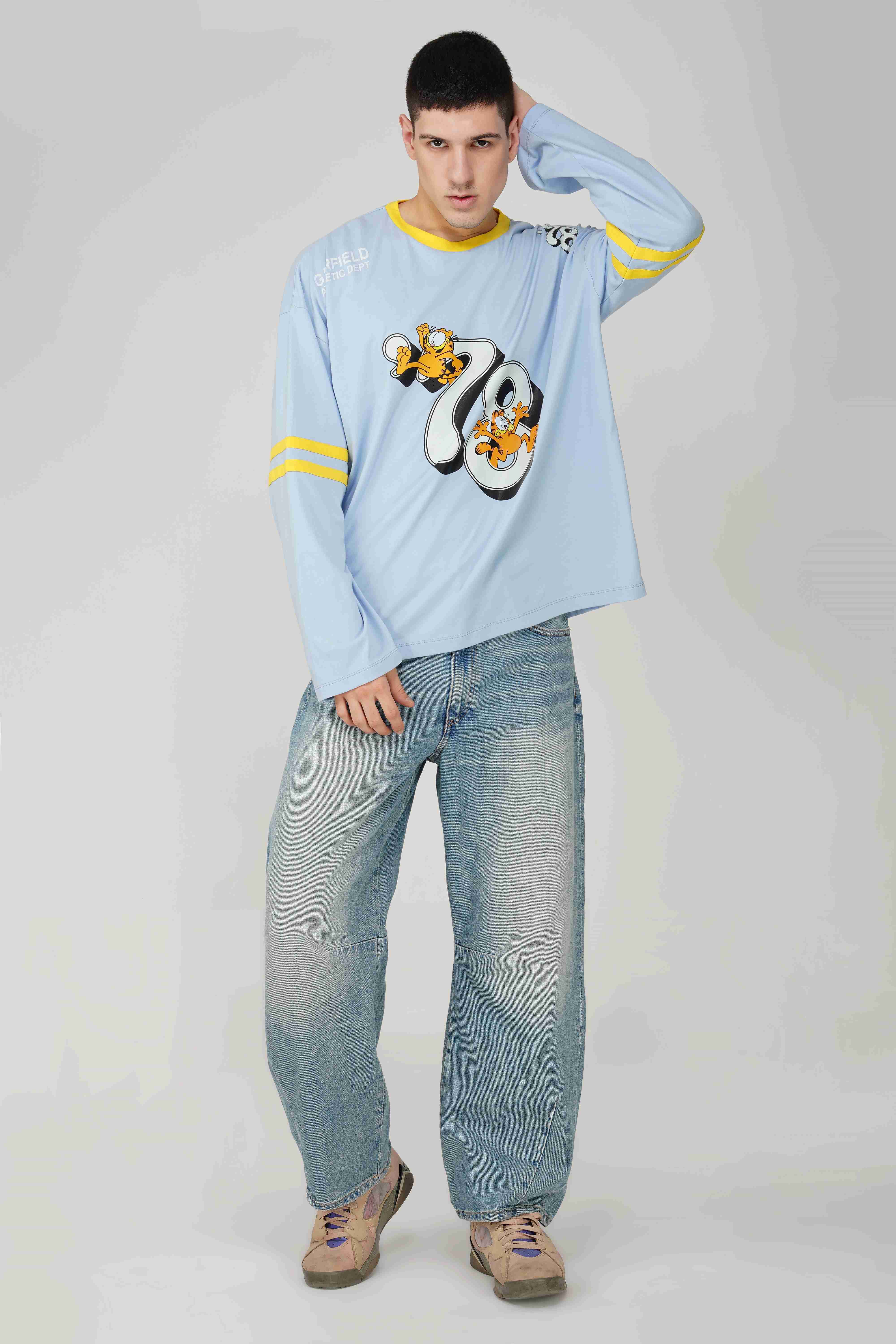 Garfield: 78th Athletics Dept. Men's Oversized T-shirt-Blue - Image 2
