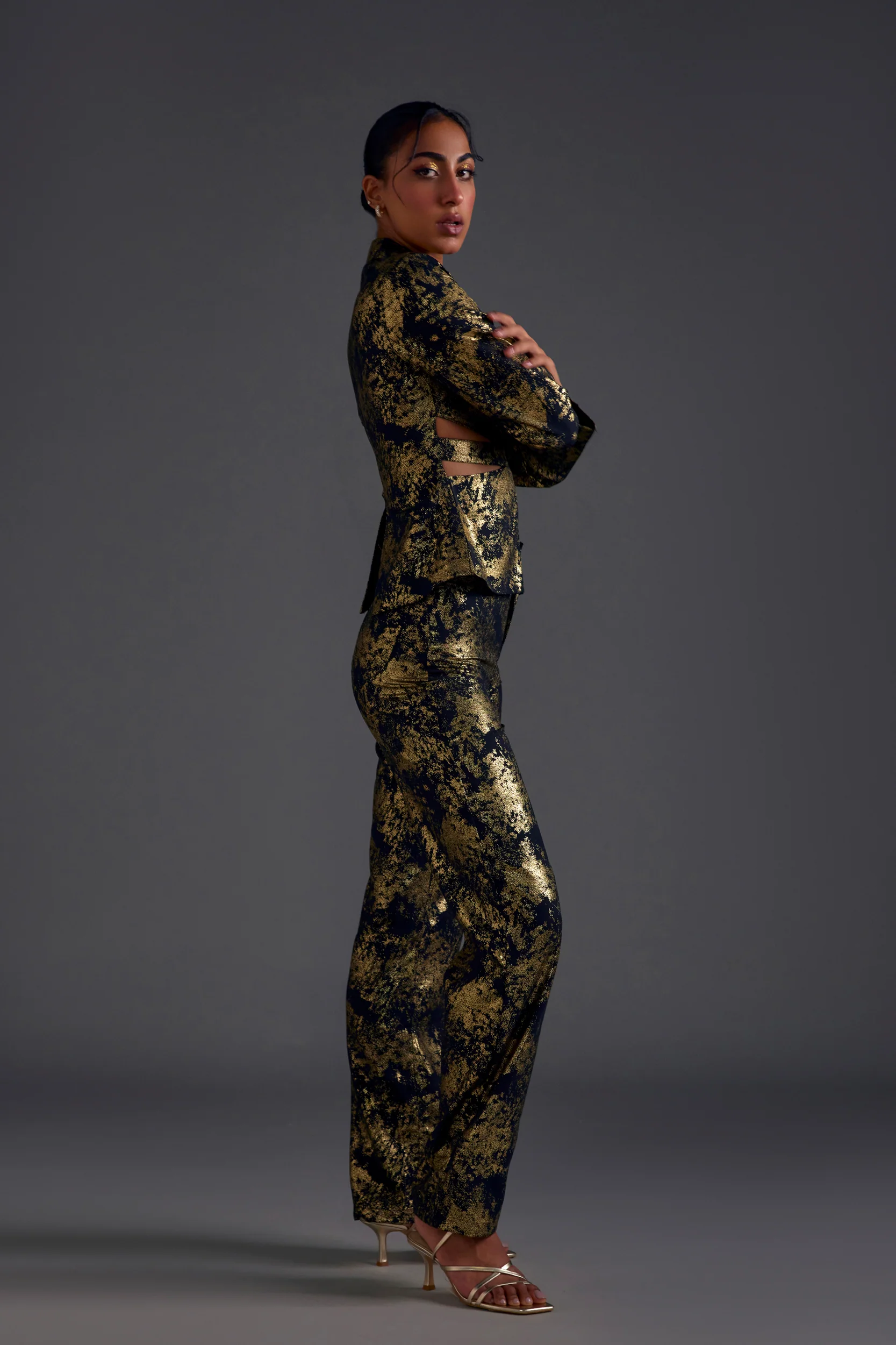 Gold Heathermoss Cutout Blazer - Image 3