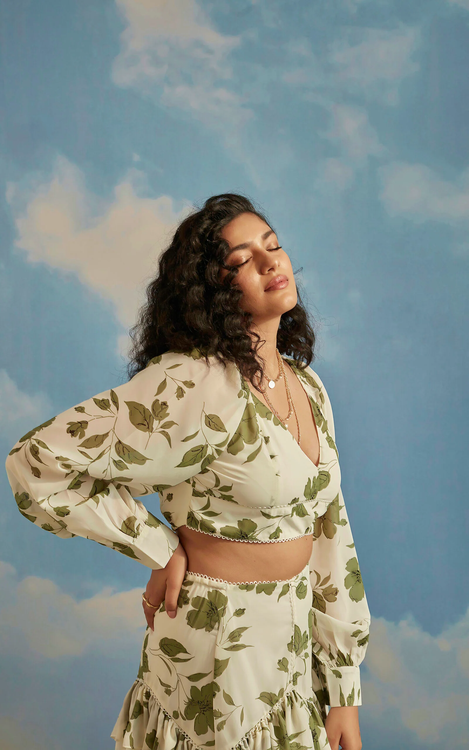 Green Floral Print “V”- Neck Top - Image 3