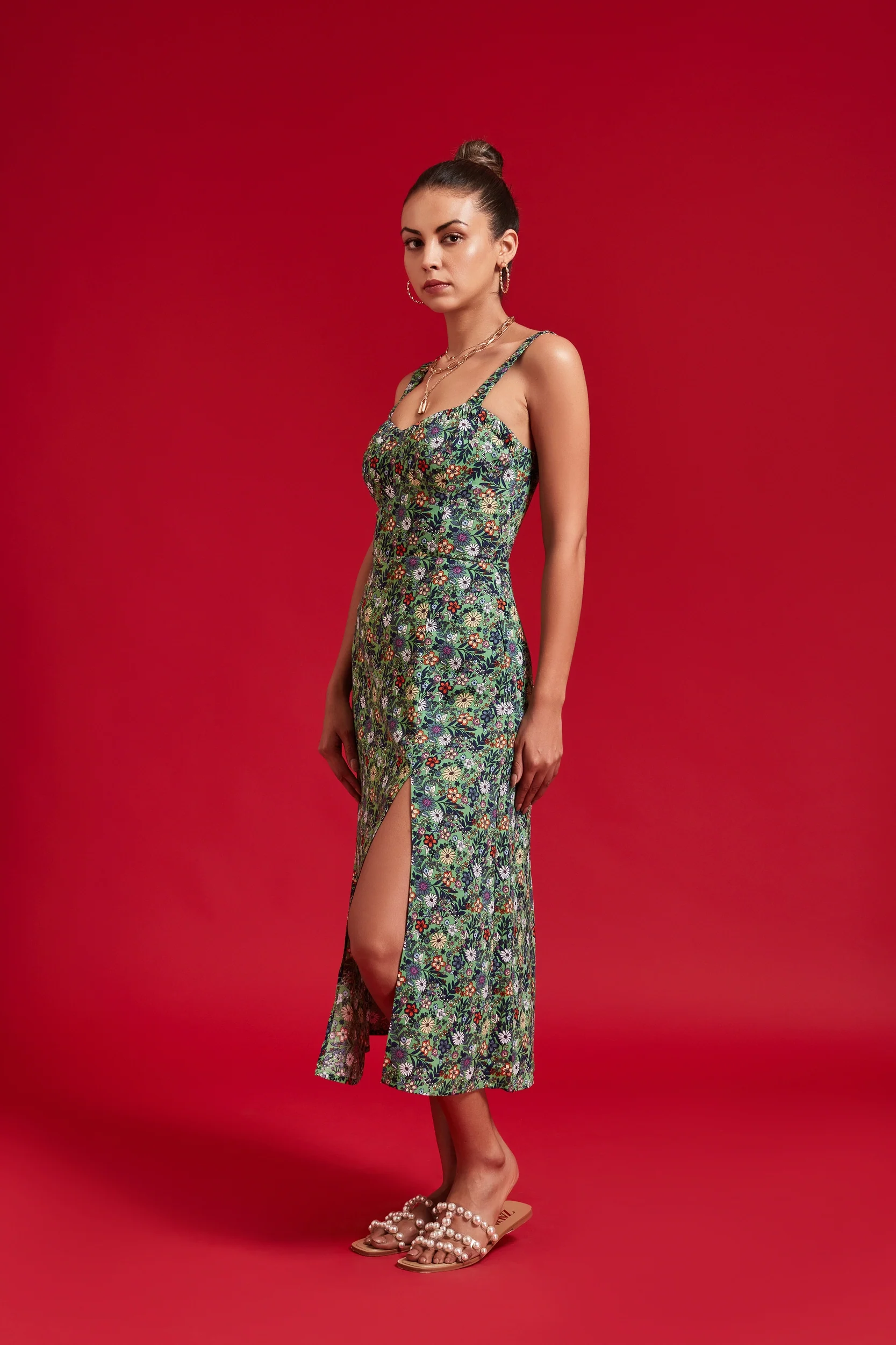 Green Floral Slip Dress - Image 2