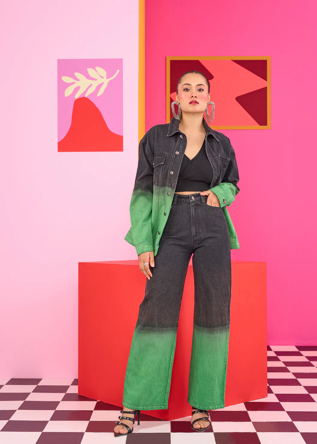 Emily in Paris: Black Green Ombre Denim Jacket - Image 2