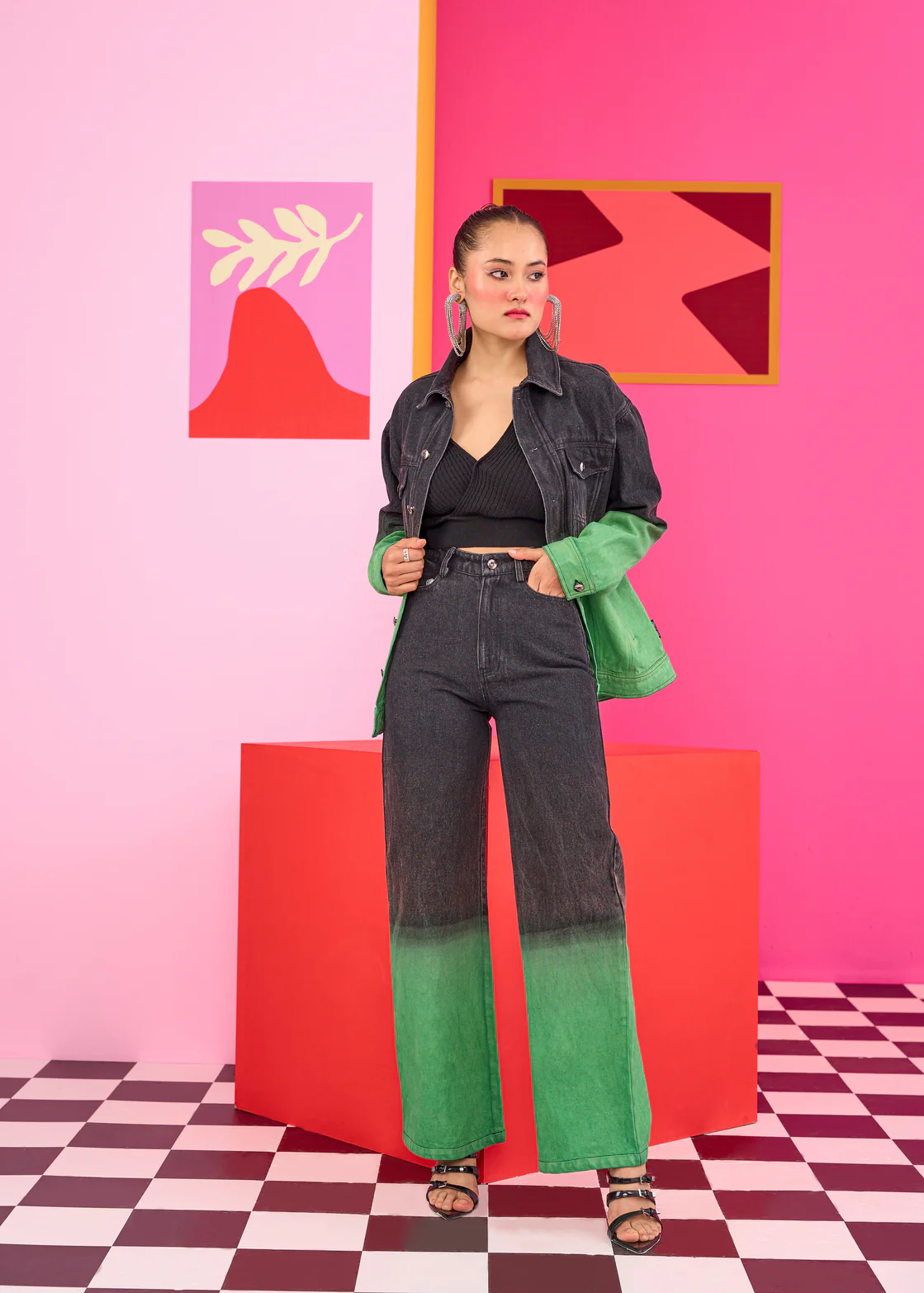 Emily in Paris: Black Green Ombre Denim Jacket - Image 3