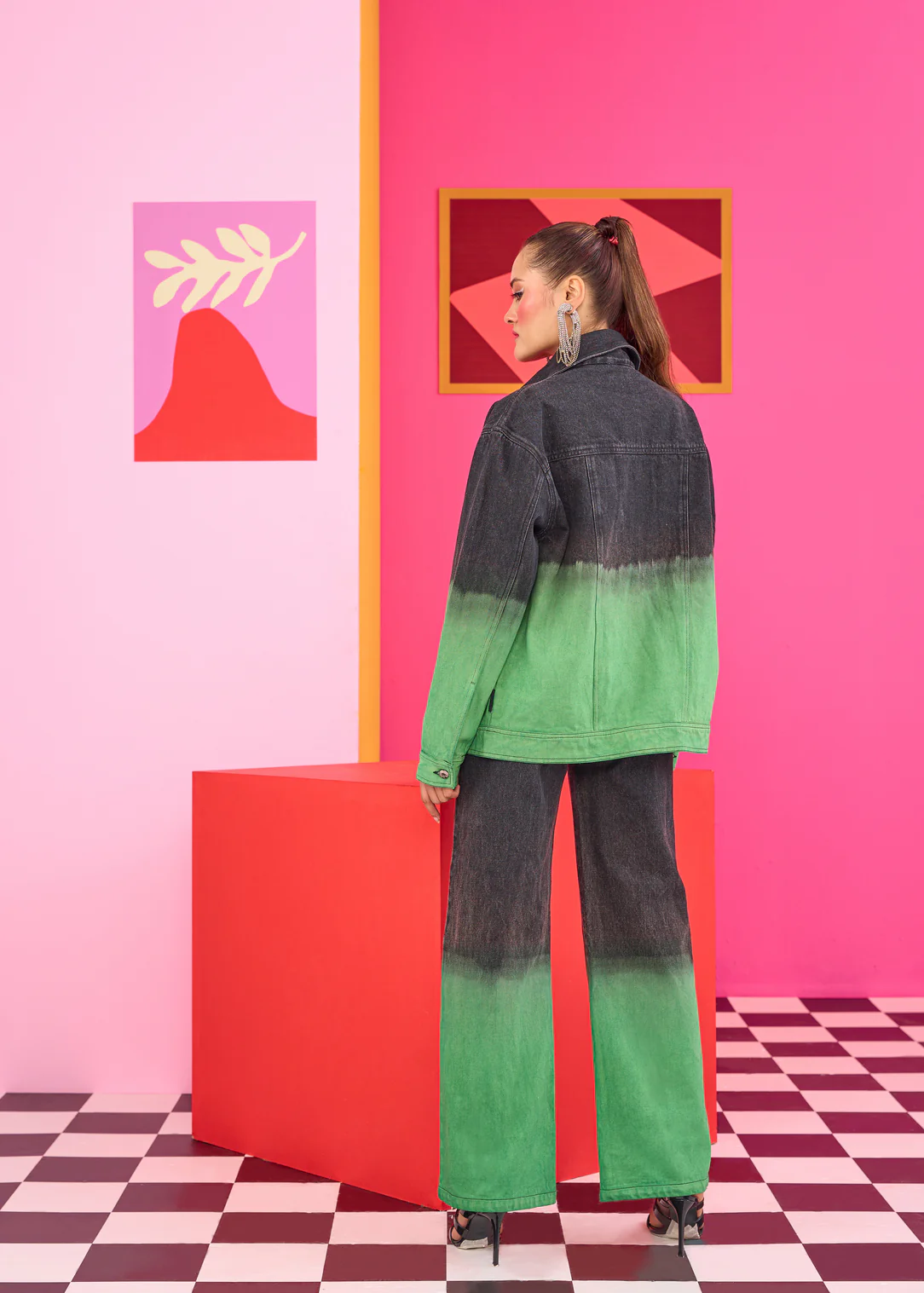 Emily in Paris: Black Green Ombre Denim Jacket - Image 4