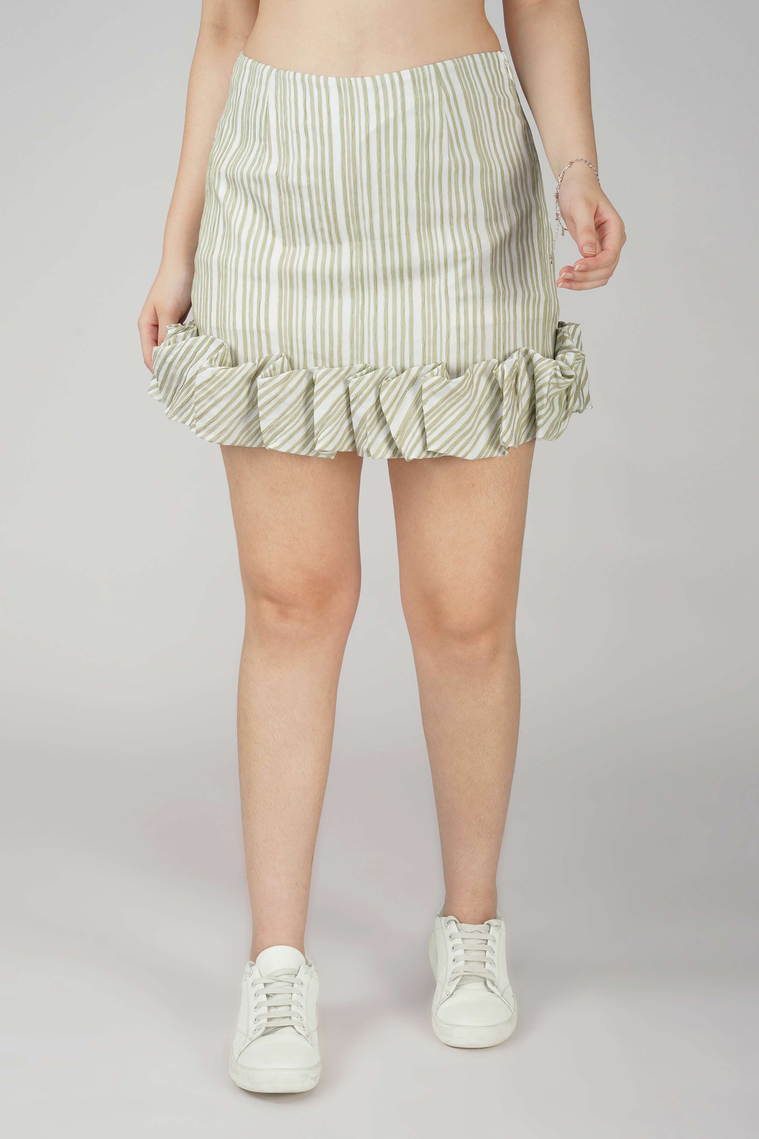 Green Striped Shirt and Skirt Set - Image 2