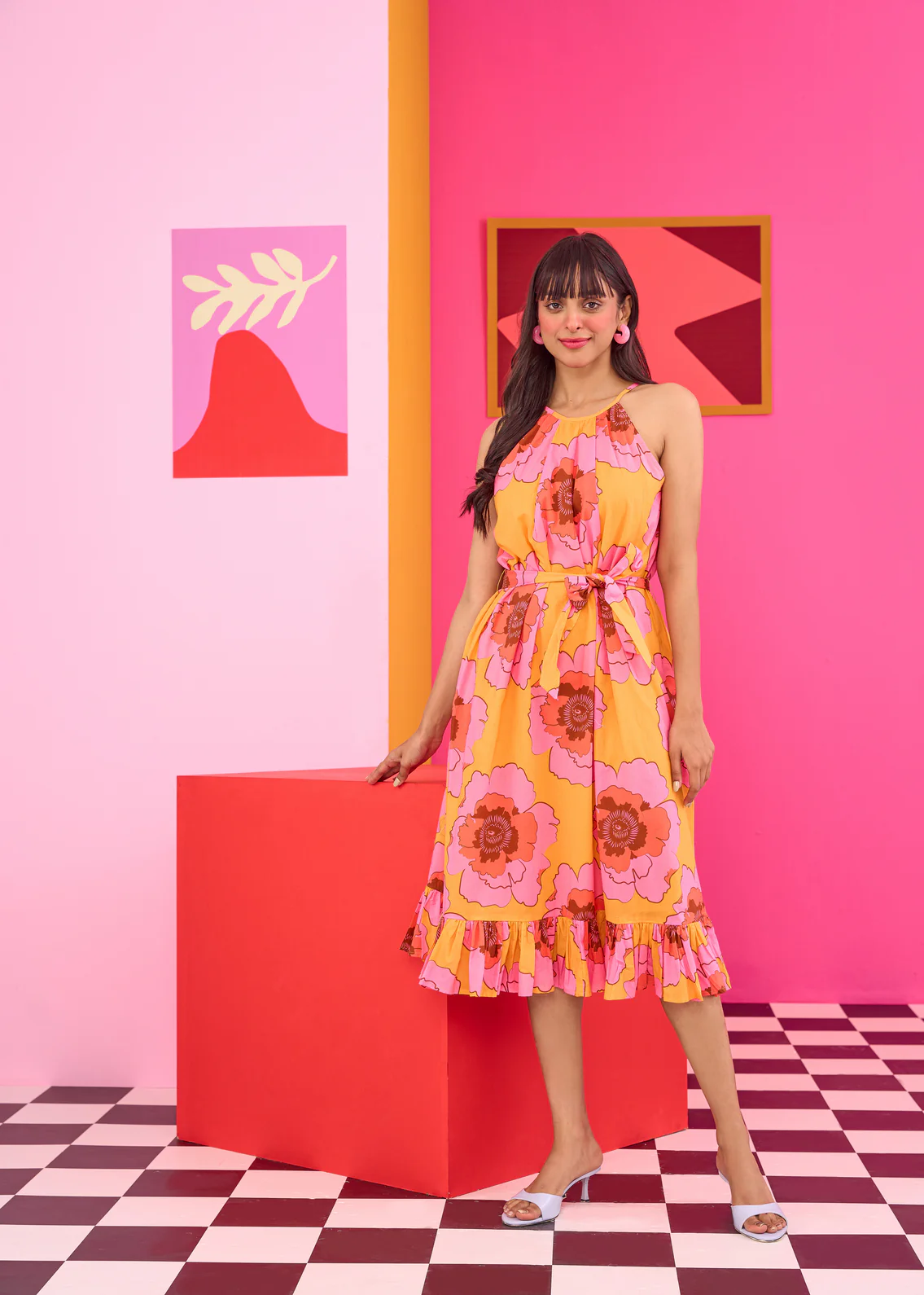 Emily in Paris: Halter Neck Floral Printed Midi Dress