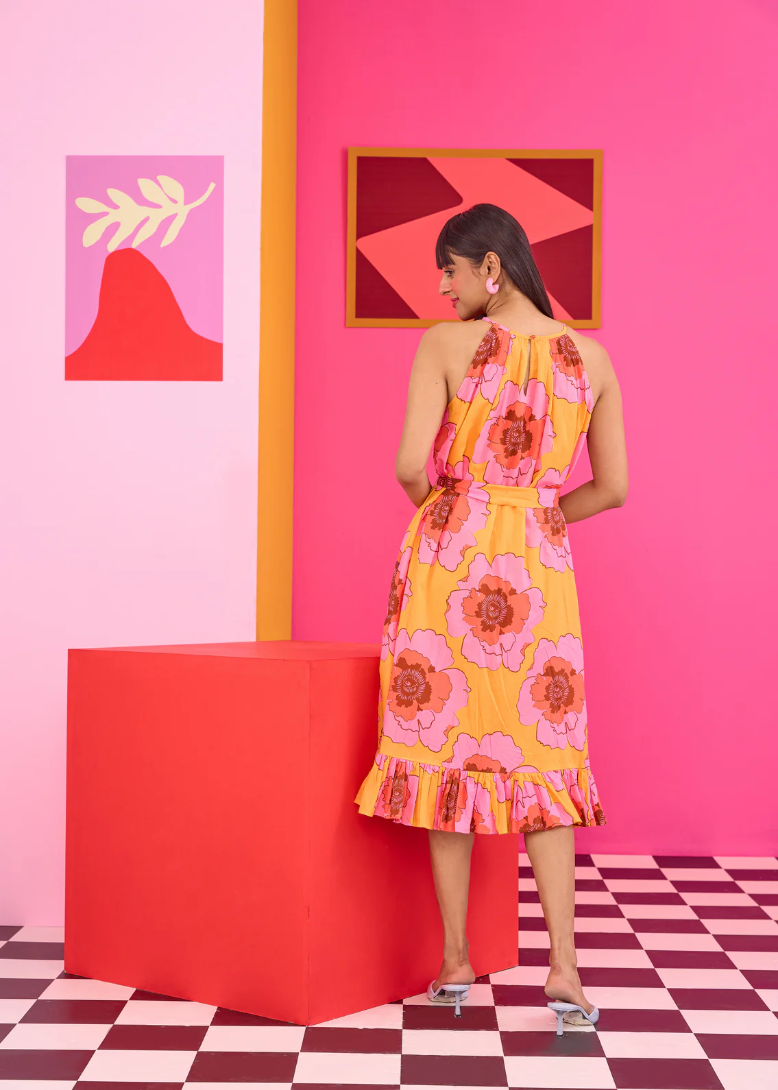 Emily in Paris: Halter Neck Floral Printed Midi Dress - Image 3