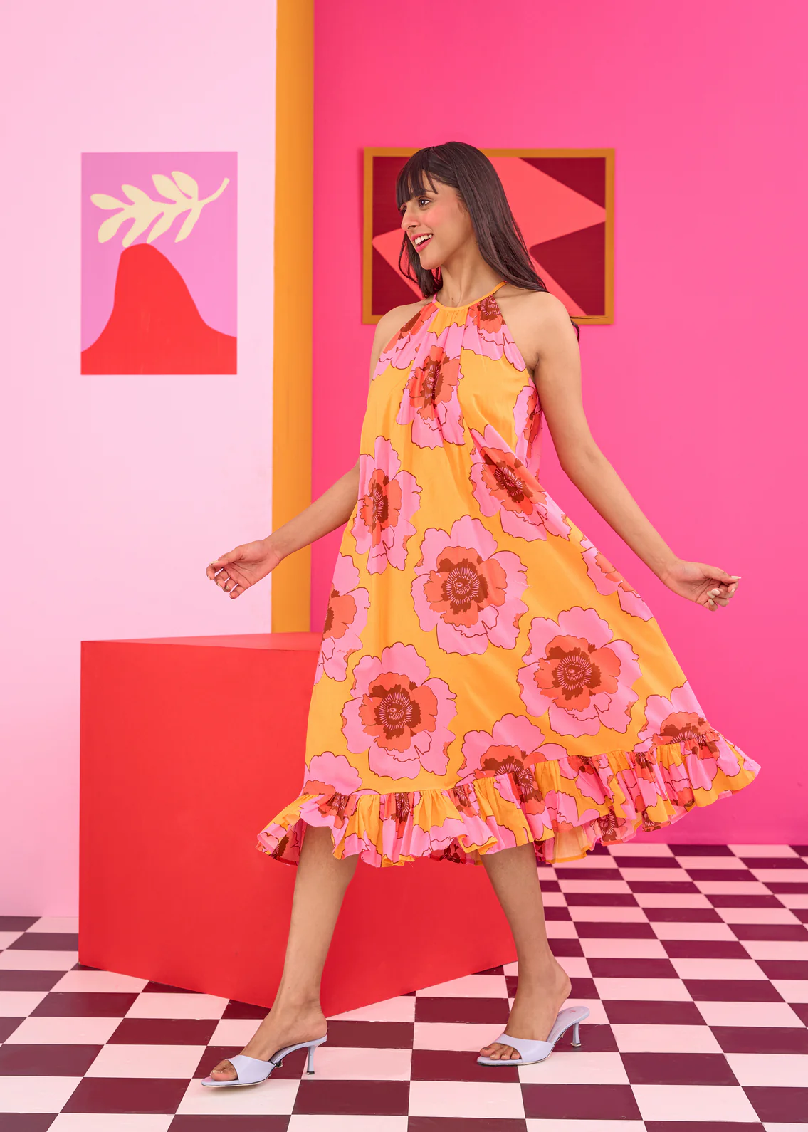 Emily in Paris: Halter Neck Floral Printed Midi Dress - Image 4