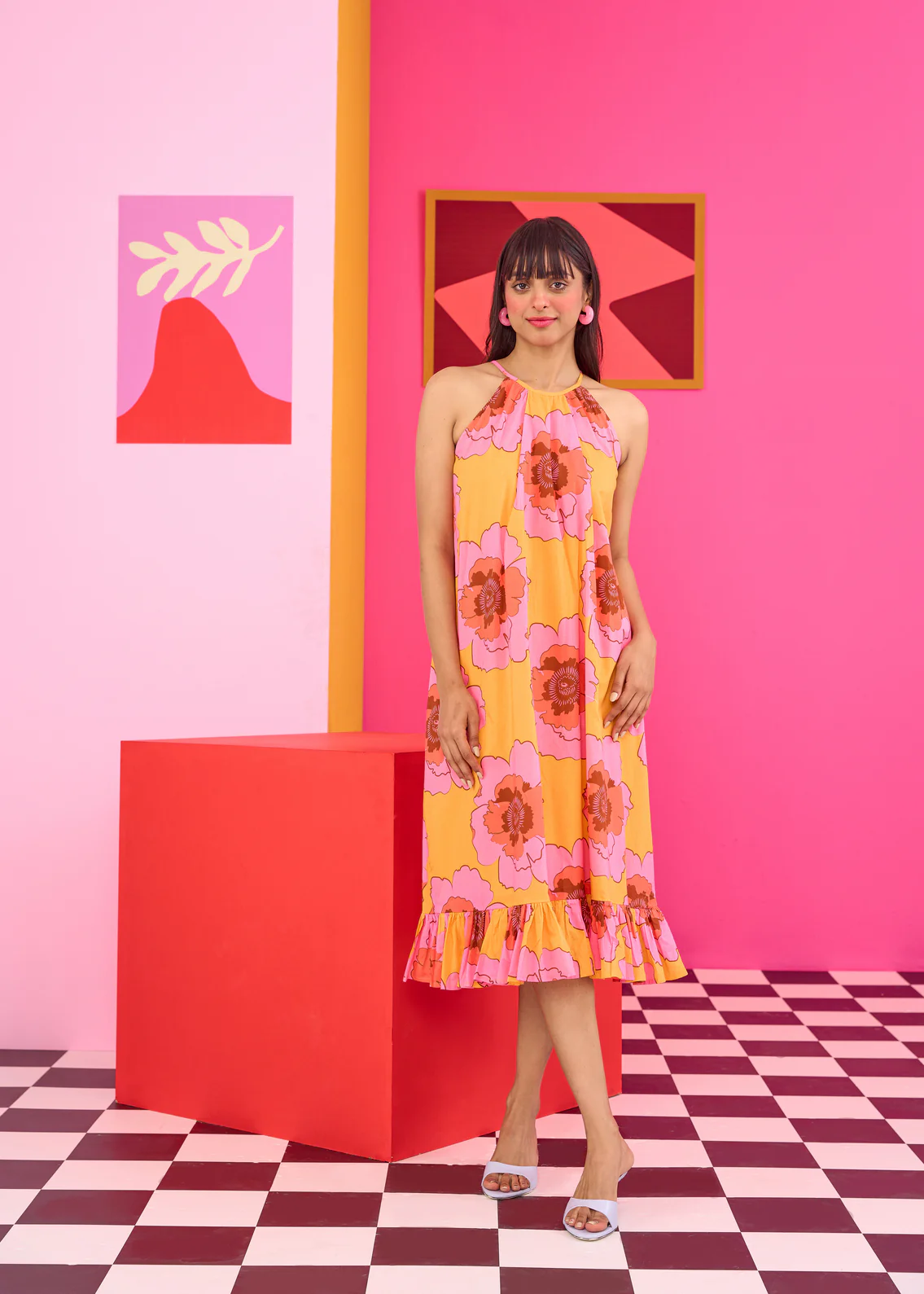 Emily in Paris: Halter Neck Floral Printed Midi Dress - Image 5