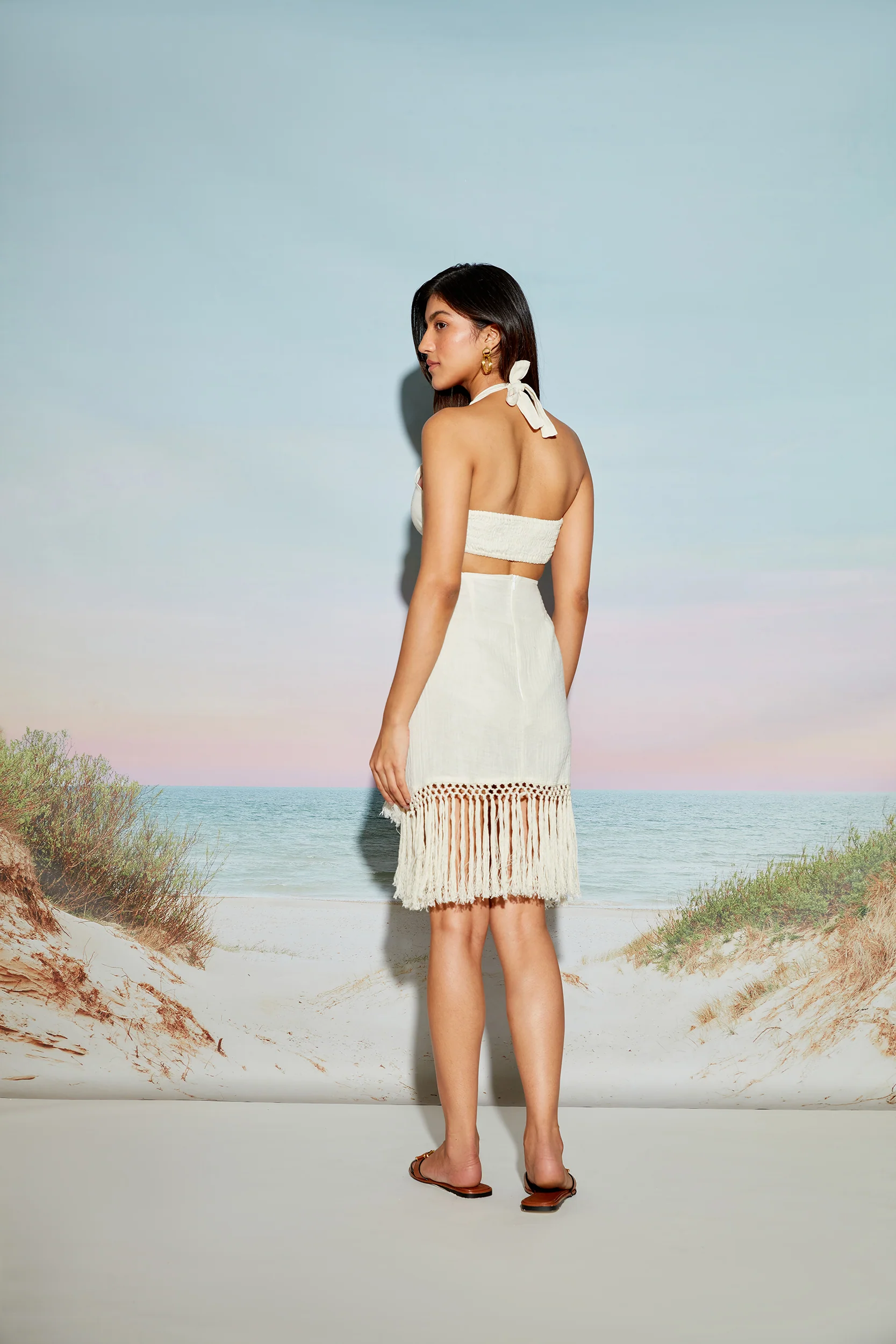 Halter Neck O Ring Dress with Fringe Lace - Image 3