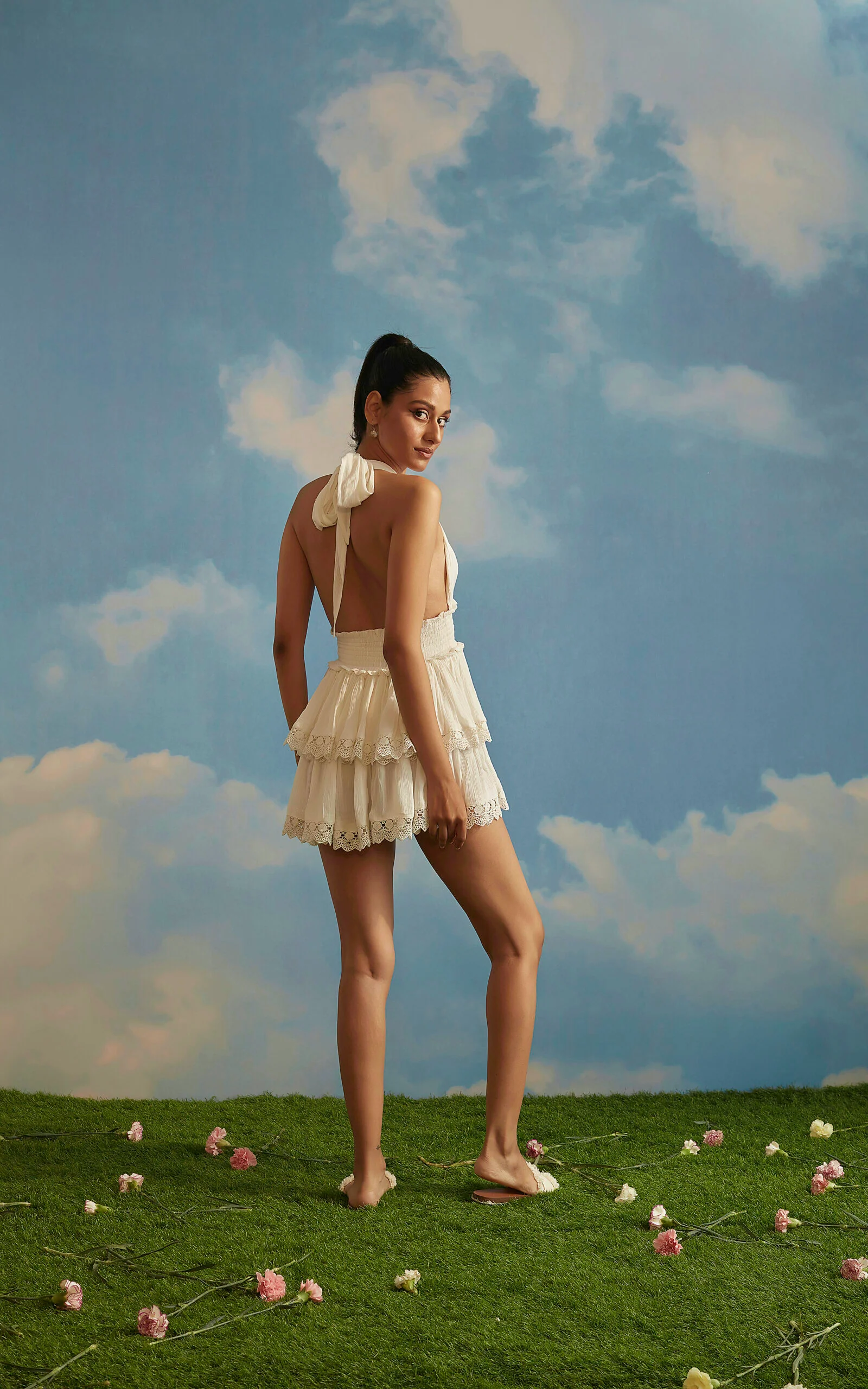 Halter Neck Tie Up Dress With Lace Detail - Image 11