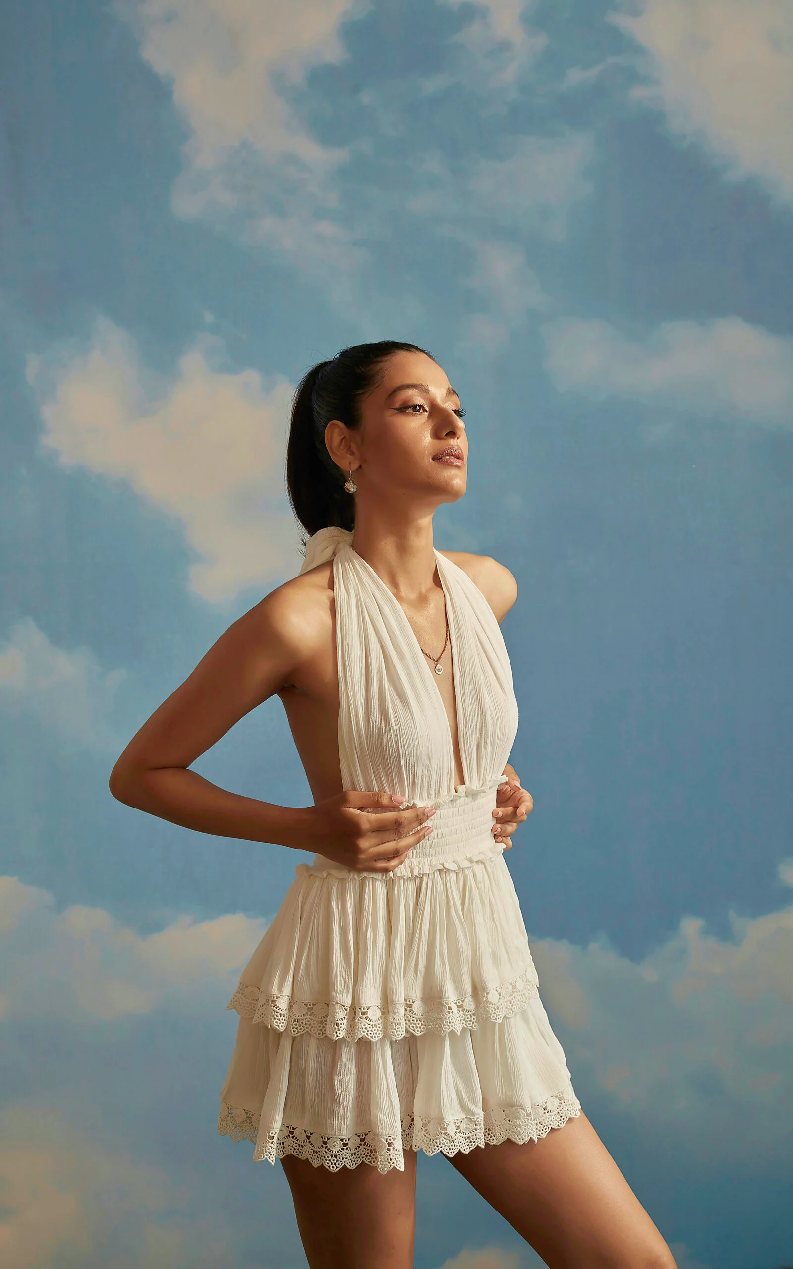 Halter Neck Tie Up Dress With Lace Detail - Image 7