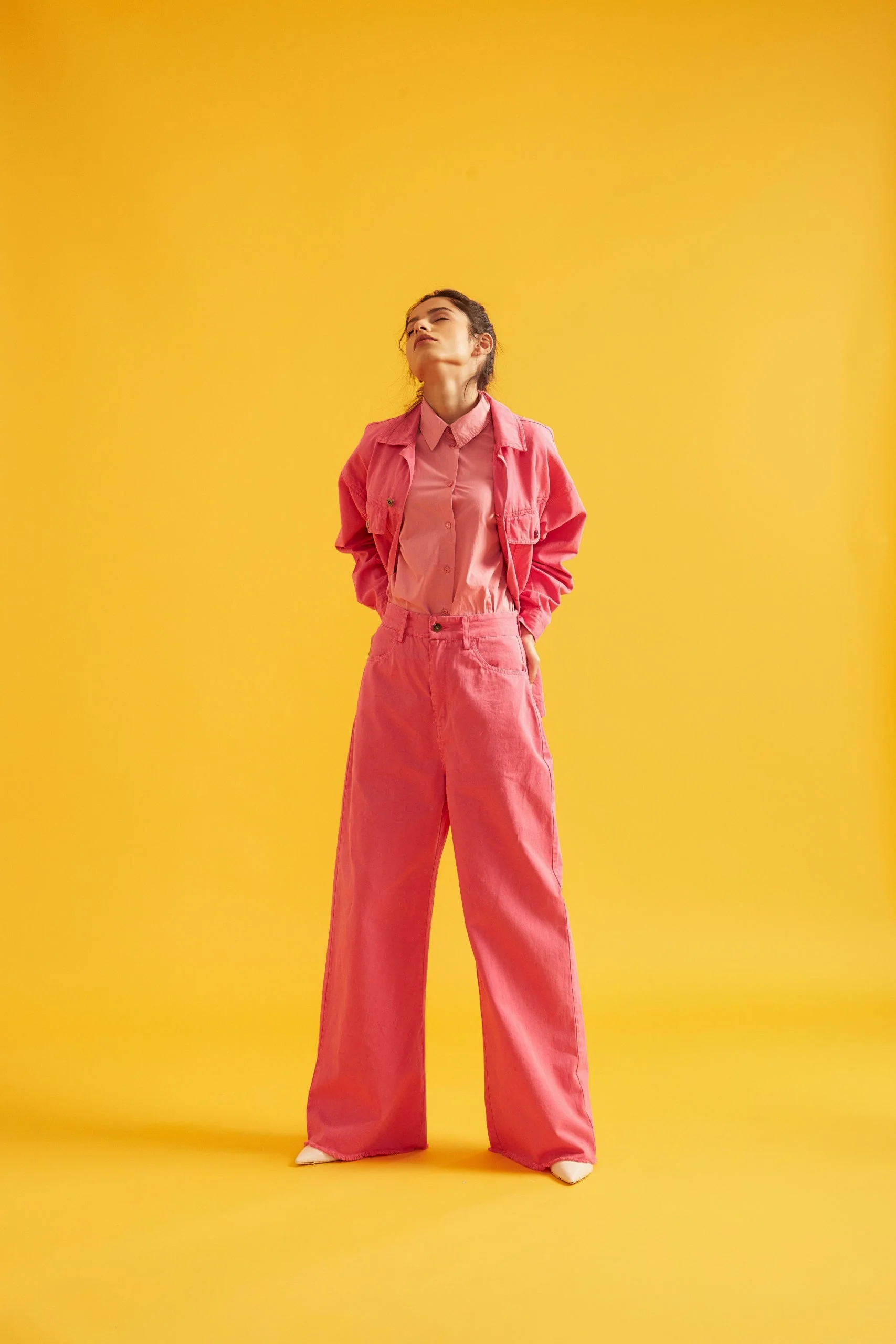 High Rise Flared Twill Pants for Women